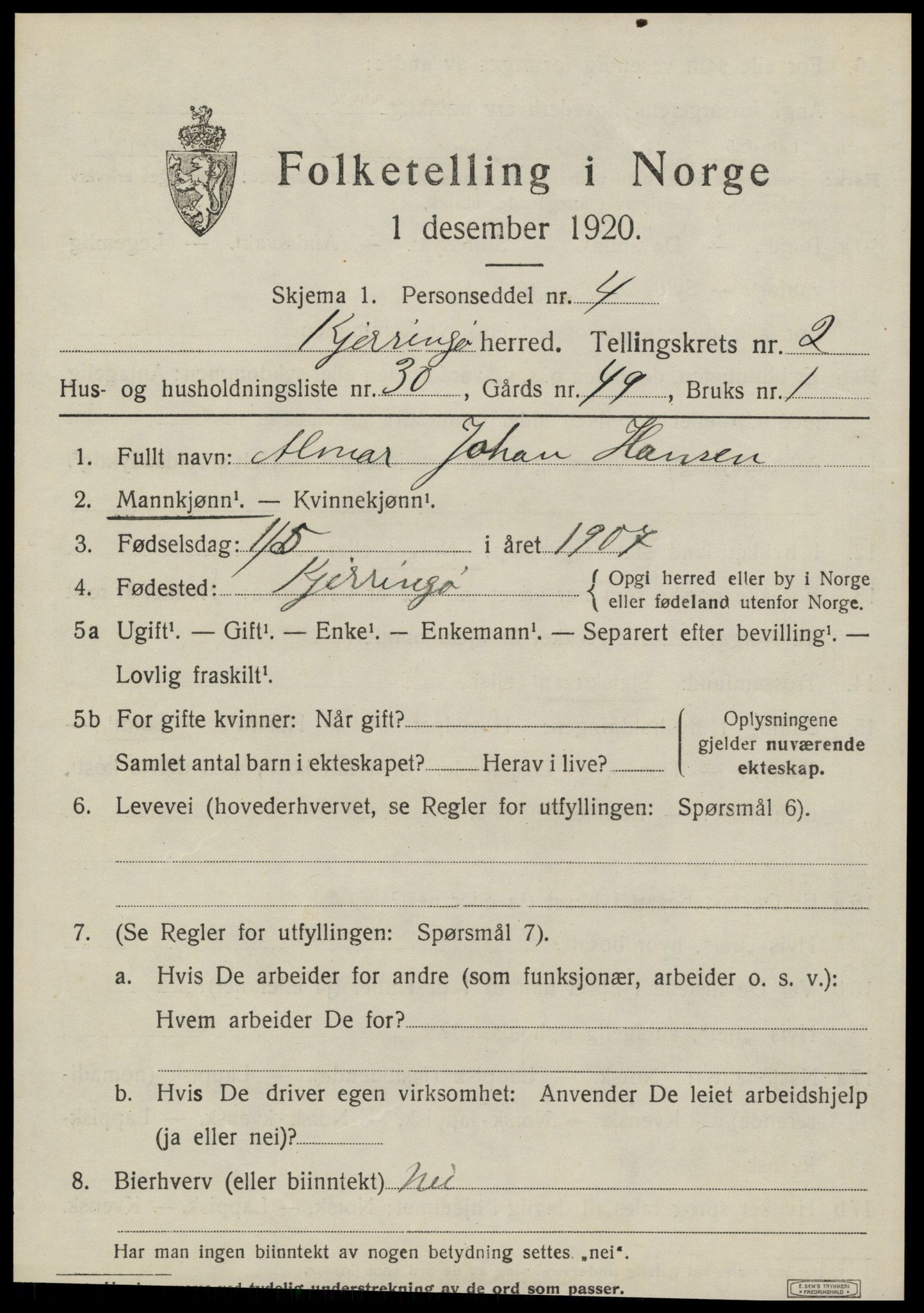 SAT, 1920 census for Kjerringøy, 1920, p. 1169