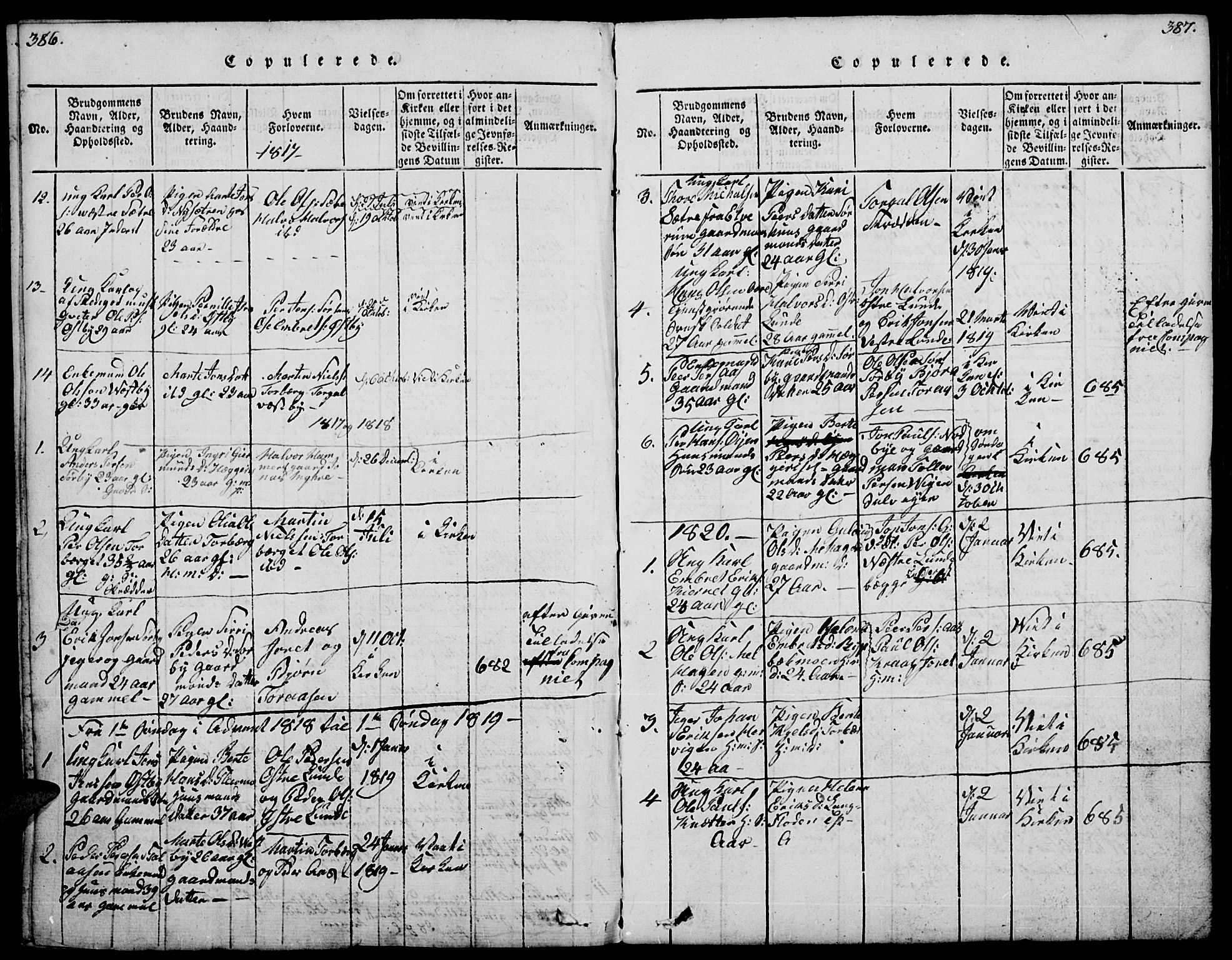 Trysil prestekontor, SAH/PREST-046/H/Ha/Hab/L0004: Parish register (copy) no. 4, 1814-1841, p. 386-387