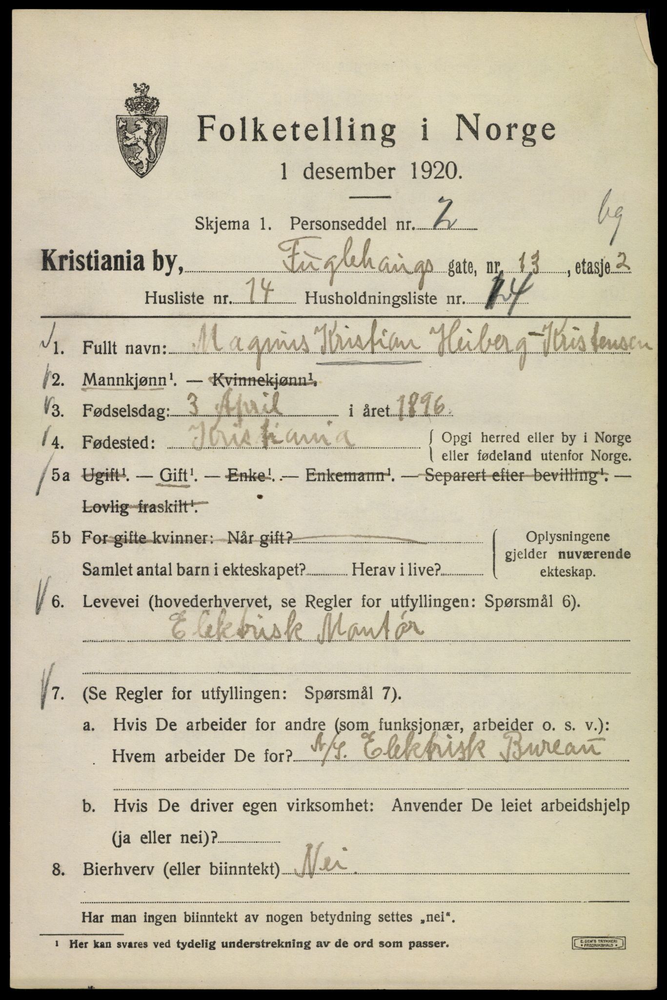 SAO, 1920 census for Kristiania, 1920, p. 245663