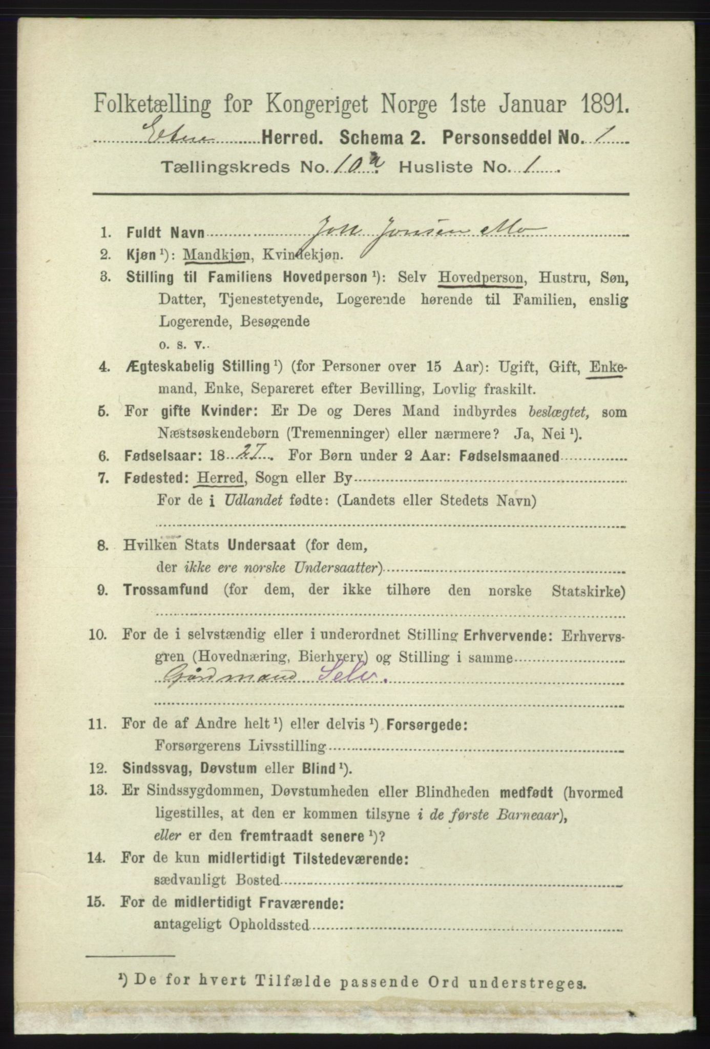 RA, 1891 census for 1211 Etne, 1891, p. 1862