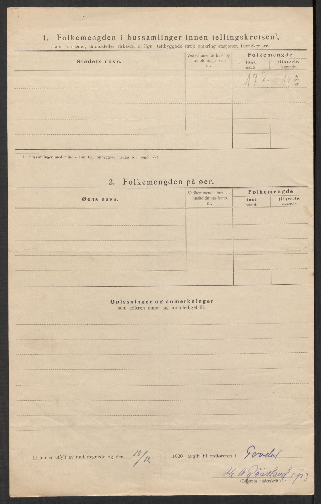 SAK, 1920 census for Tovdal, 1920, p. 14