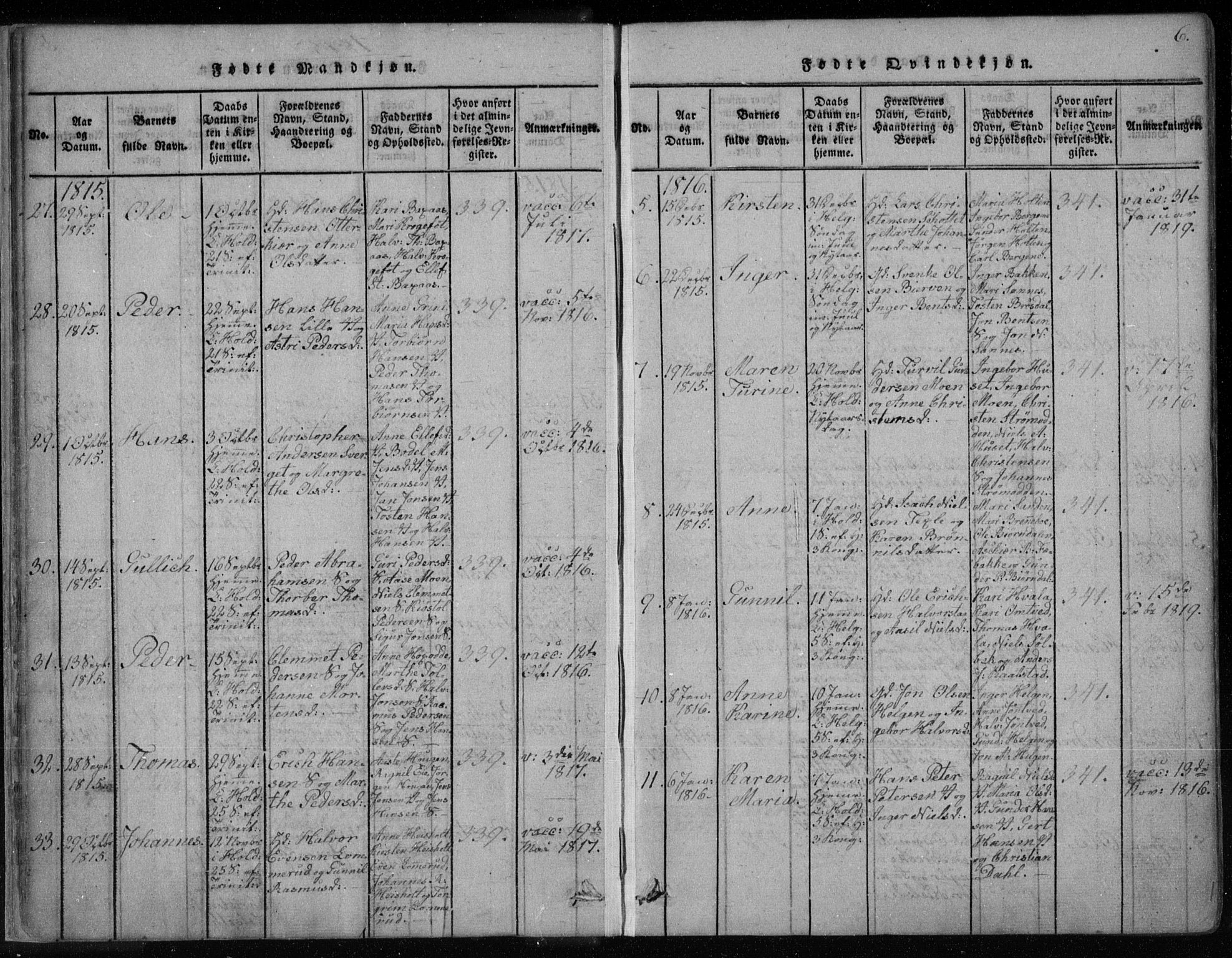 Holla kirkebøker, SAKO/A-272/F/Fa/L0003: Parish register (official) no. 3, 1815-1830, p. 6