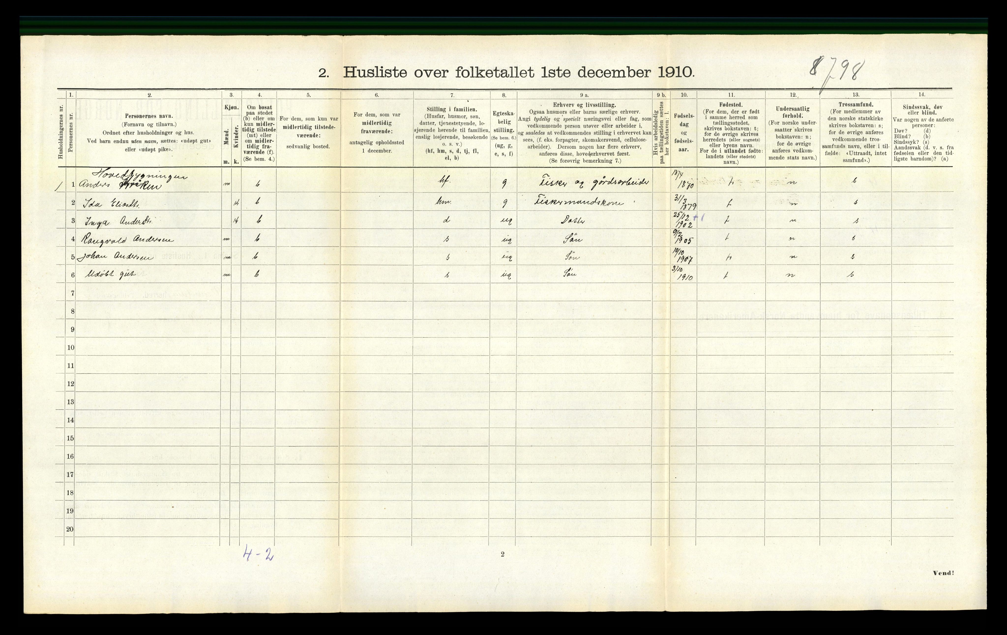 RA, 1910 census for Vanylven, 1910, p. 732