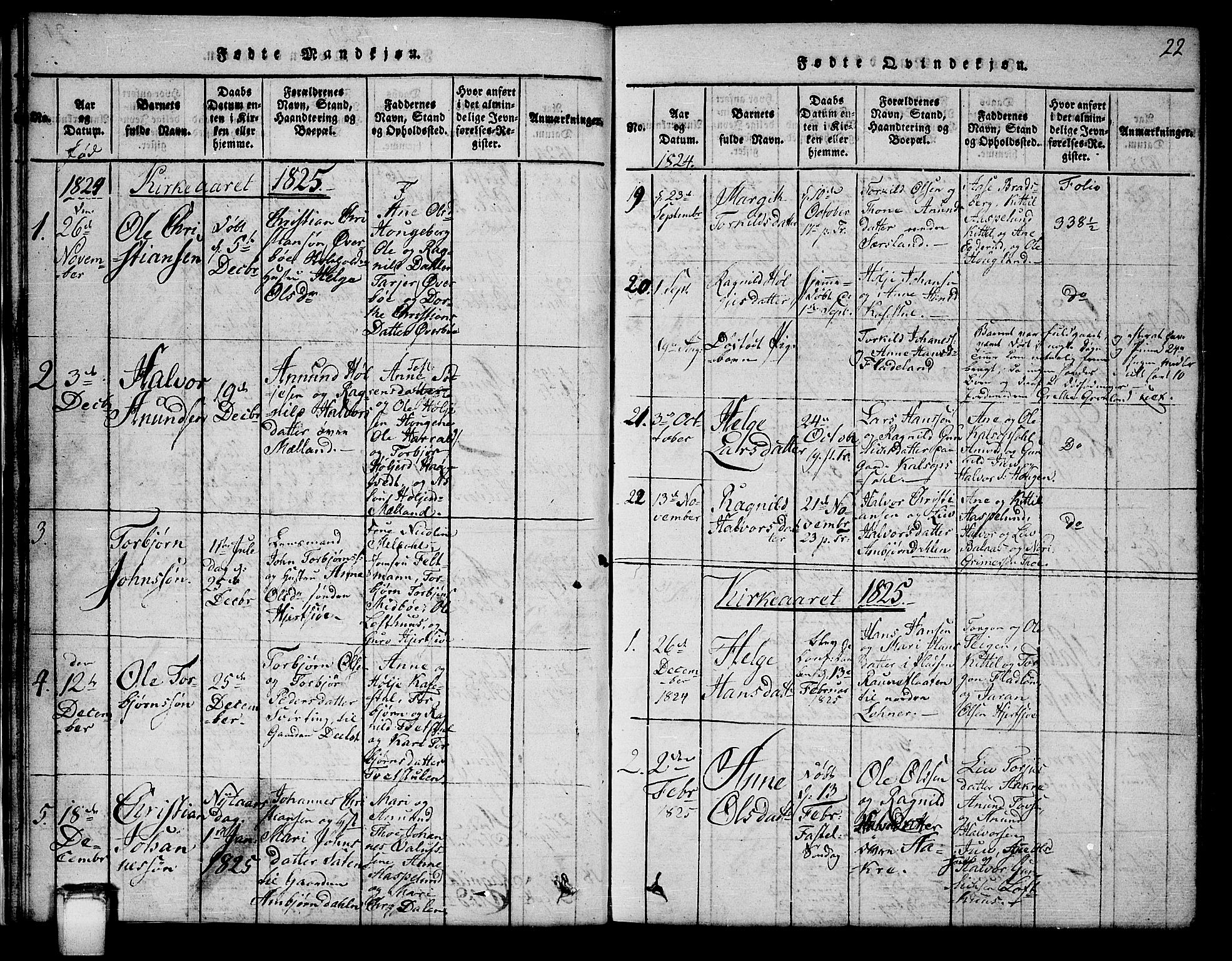 Hjartdal kirkebøker, SAKO/A-270/G/Ga/L0001: Parish register (copy) no. I 1, 1815-1842, p. 22