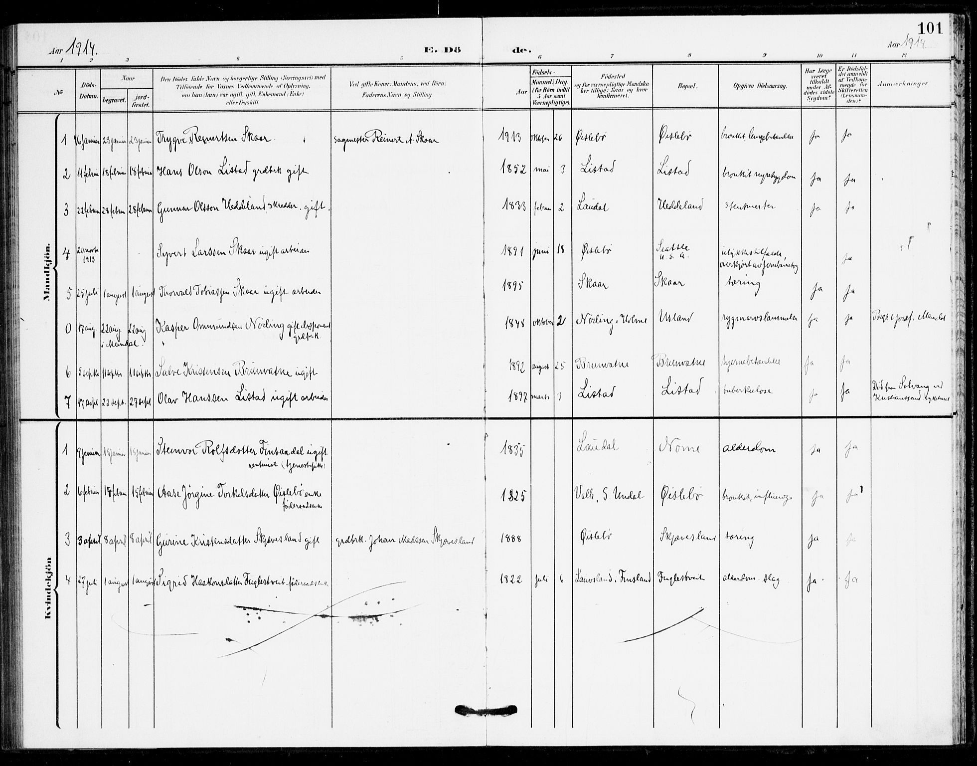 Holum sokneprestkontor, SAK/1111-0022/F/Fa/Fac/L0005: Parish register (official) no. A 5, 1908-1930, p. 101