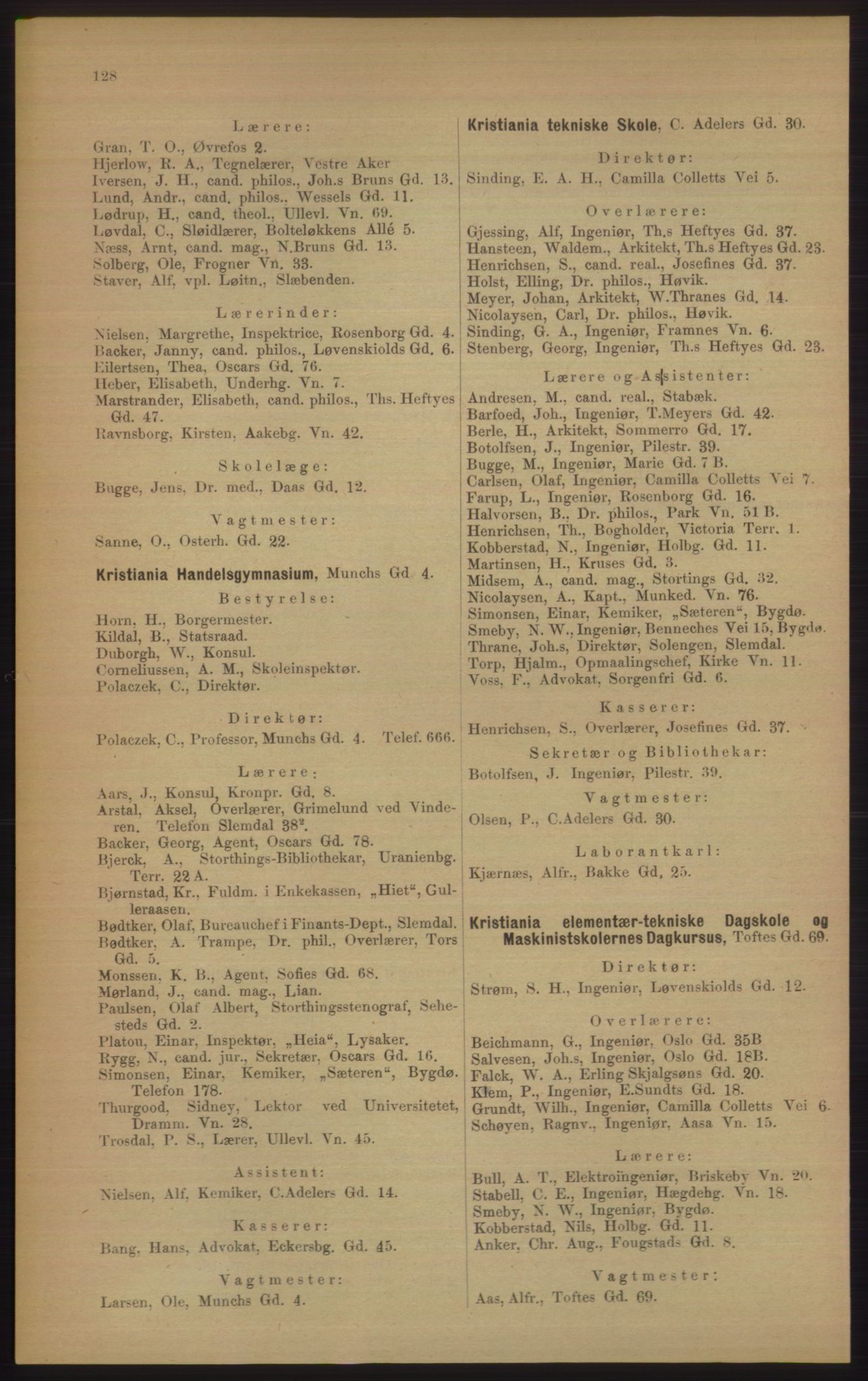 Kristiania/Oslo adressebok, PUBL/-, 1906, p. 128