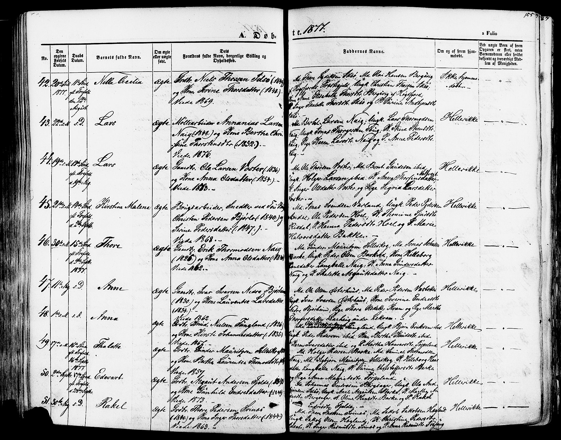 Strand sokneprestkontor, AV/SAST-A-101828/H/Ha/Haa/L0007: Parish register (official) no. A 7, 1855-1881, p. 155