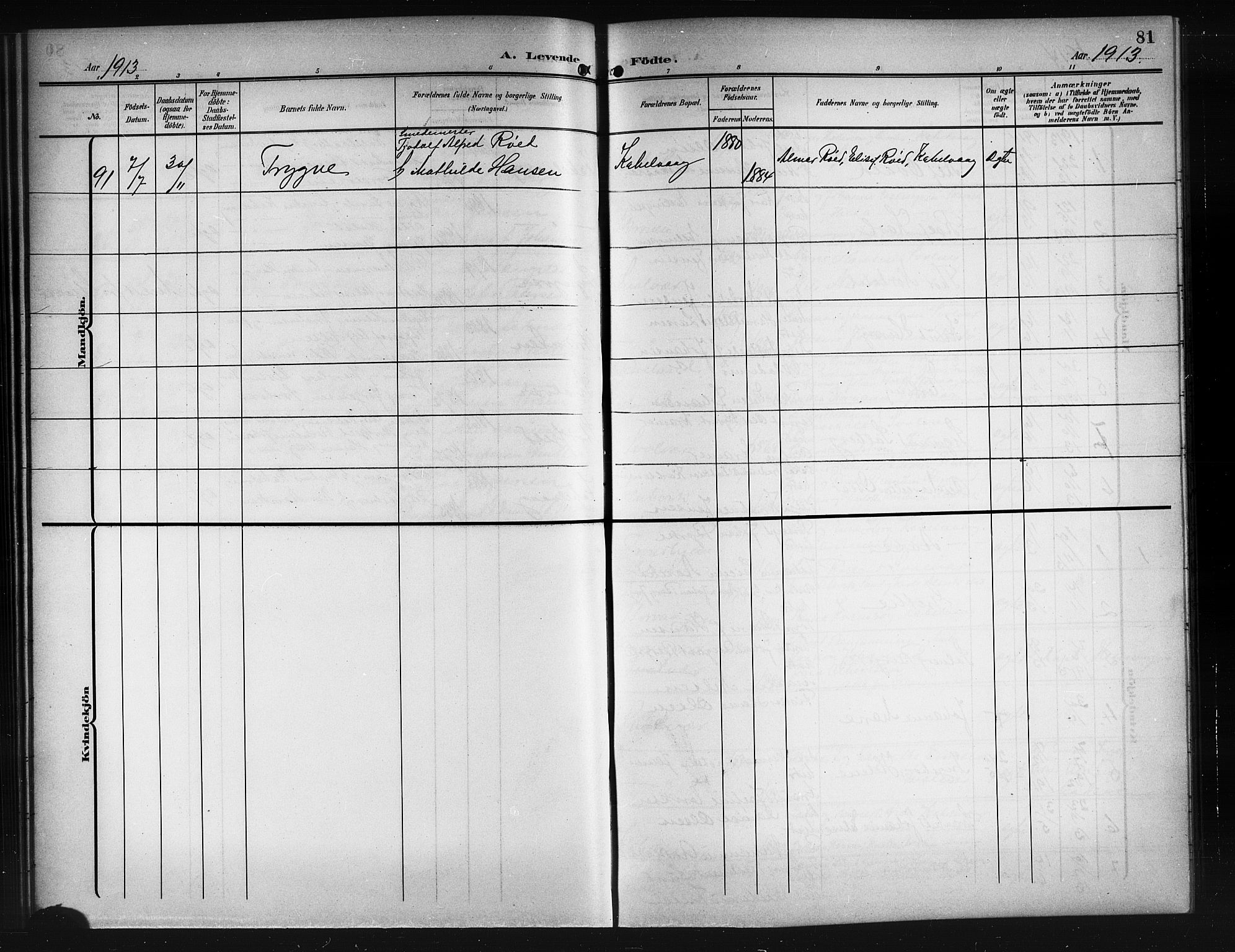 Ministerialprotokoller, klokkerbøker og fødselsregistre - Nordland, SAT/A-1459/874/L1079: Parish register (copy) no. 874C08, 1907-1915, p. 81