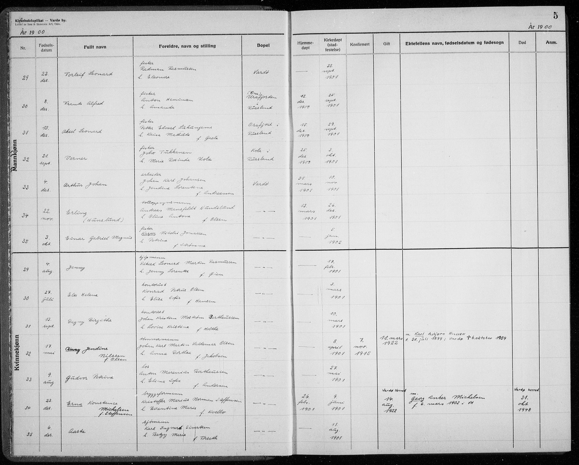 Vardø sokneprestkontor, AV/SATØ-S-1332/H/Hc/L0001kirkerekon: Other parish register no. 1, 1900-1914, p. 5