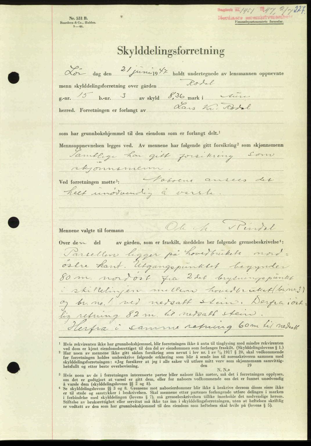 Nordmøre sorenskriveri, AV/SAT-A-4132/1/2/2Ca: Mortgage book no. A105, 1947-1947, Diary no: : 1451/1947