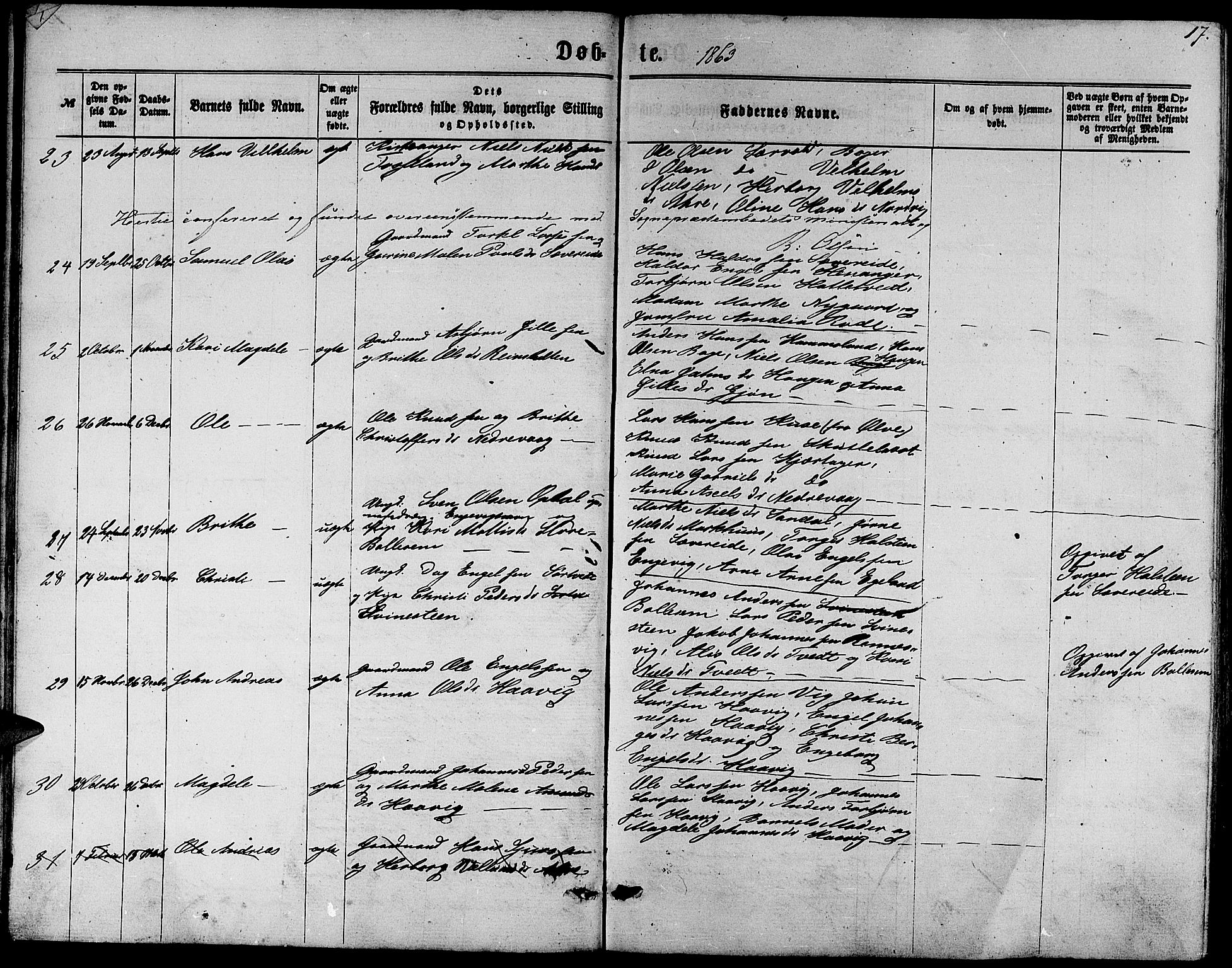 Fusa sokneprestembete, SAB/A-75401/H/Hab: Parish register (copy) no. C 1, 1861-1885, p. 17