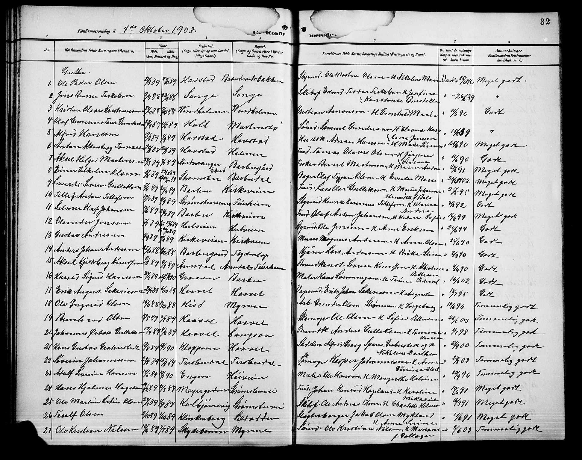 Barbu sokneprestkontor, AV/SAK-1111-0003/F/Fb/L0003: Parish register (copy) no. B 3, 1897-1911, p. 32