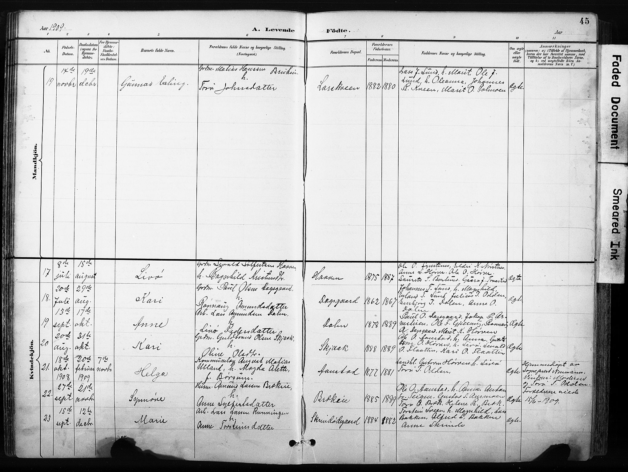 Skjåk prestekontor, SAH/PREST-072/H/Ha/Hab/L0003: Parish register (copy) no. 3, 1893-1932, p. 45