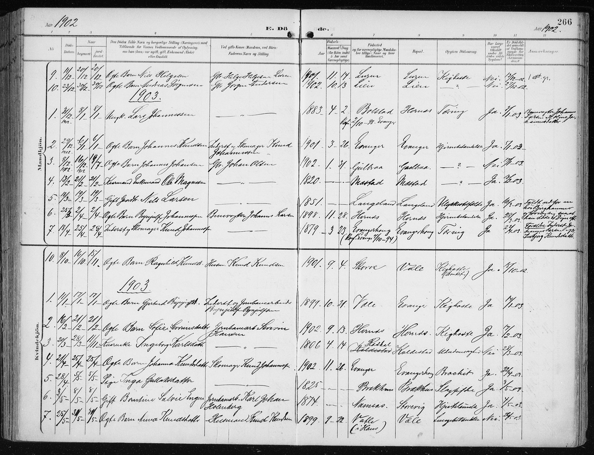 Evanger sokneprestembete, SAB/A-99924: Parish register (official) no. A  3, 1900-1930, p. 266