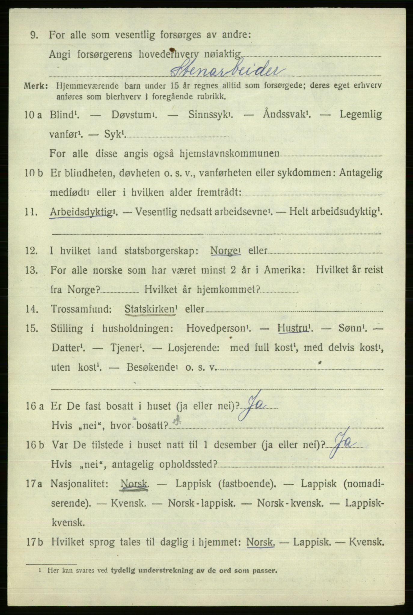 SATØ, 1920 census for Alta, 1920, p. 3450