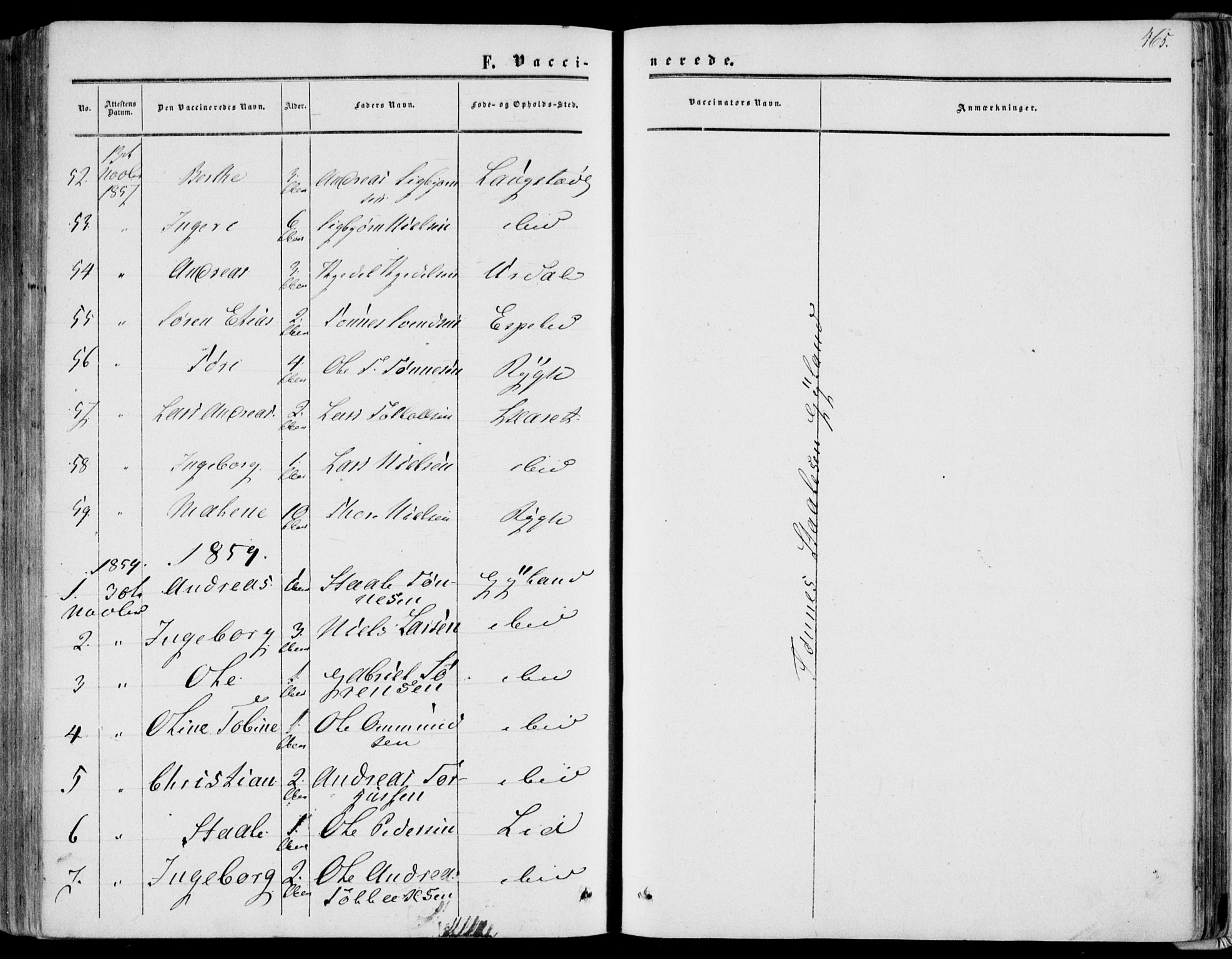 Bakke sokneprestkontor, SAK/1111-0002/F/Fa/Fab/L0002: Parish register (official) no. A 2, 1855-1884, p. 465