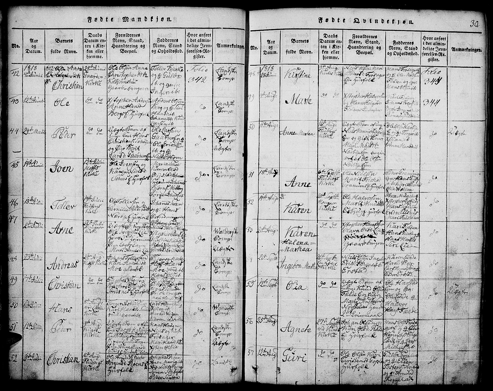 Land prestekontor, AV/SAH-PREST-120/H/Ha/Hab/L0001: Parish register (copy) no. 1, 1814-1833, p. 30