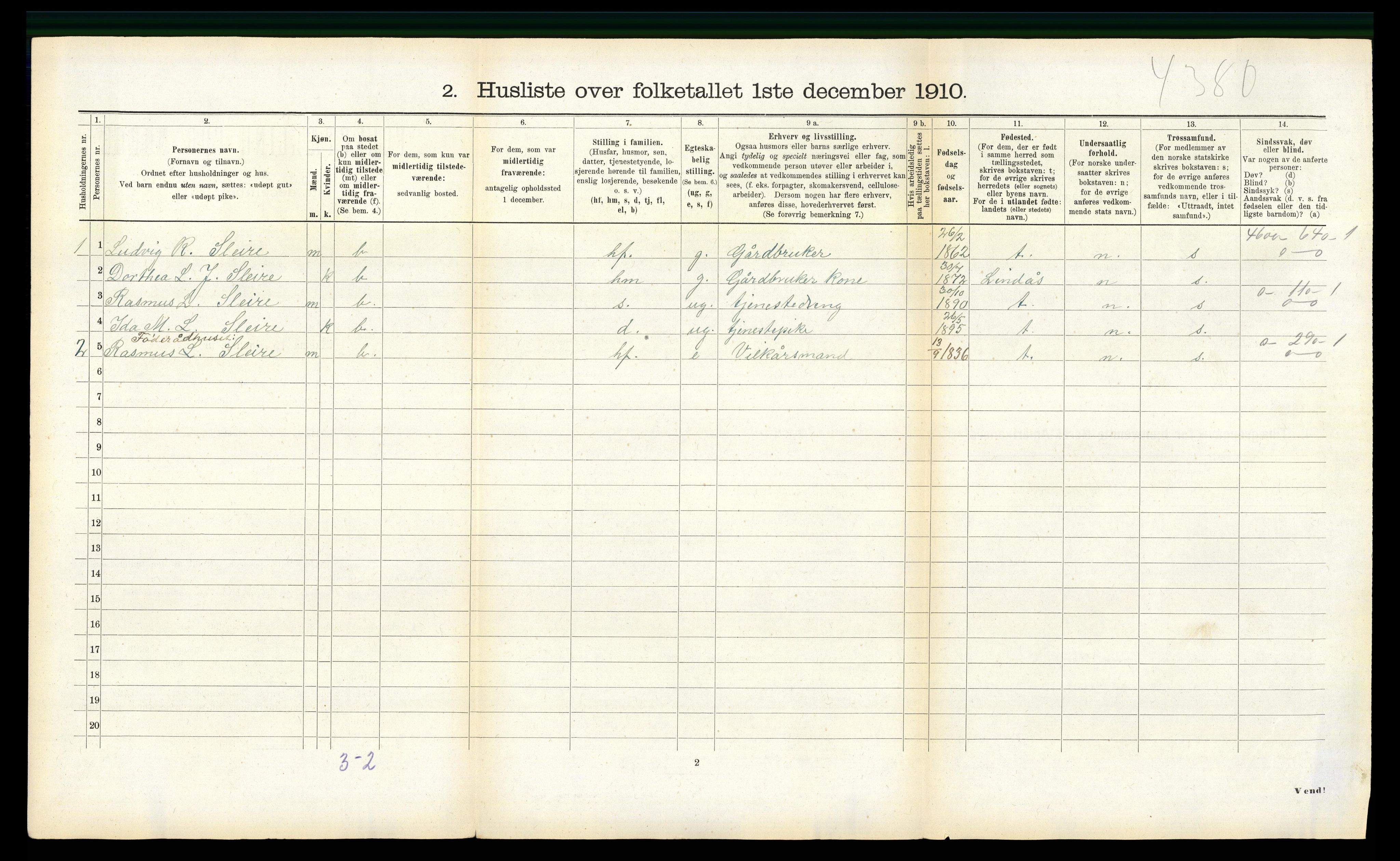 RA, 1910 census for Masfjorden, 1910, p. 123