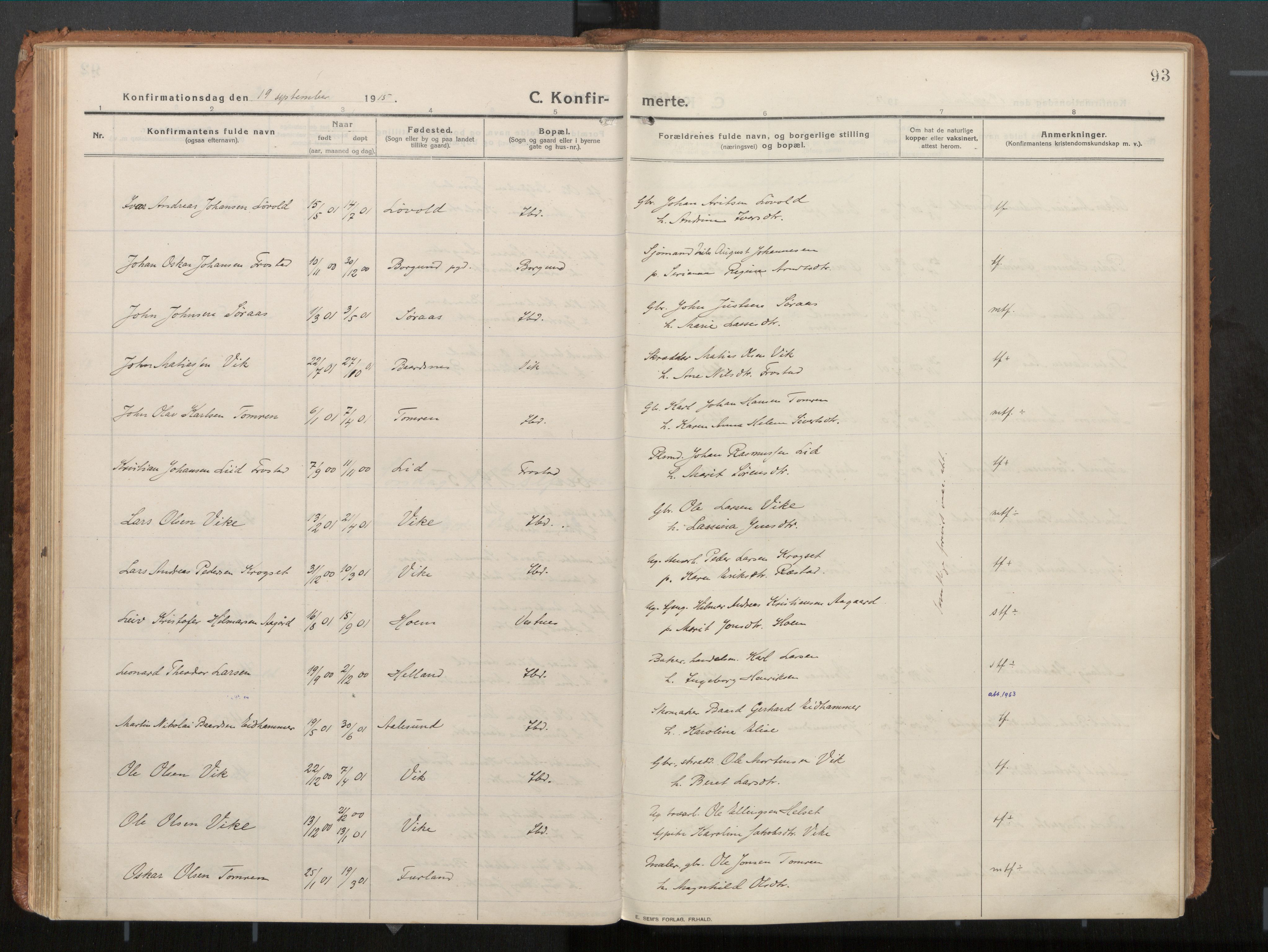 Ministerialprotokoller, klokkerbøker og fødselsregistre - Møre og Romsdal, AV/SAT-A-1454/539/L0534a: Parish register (official) no. 539A08, 1912-1935, p. 93