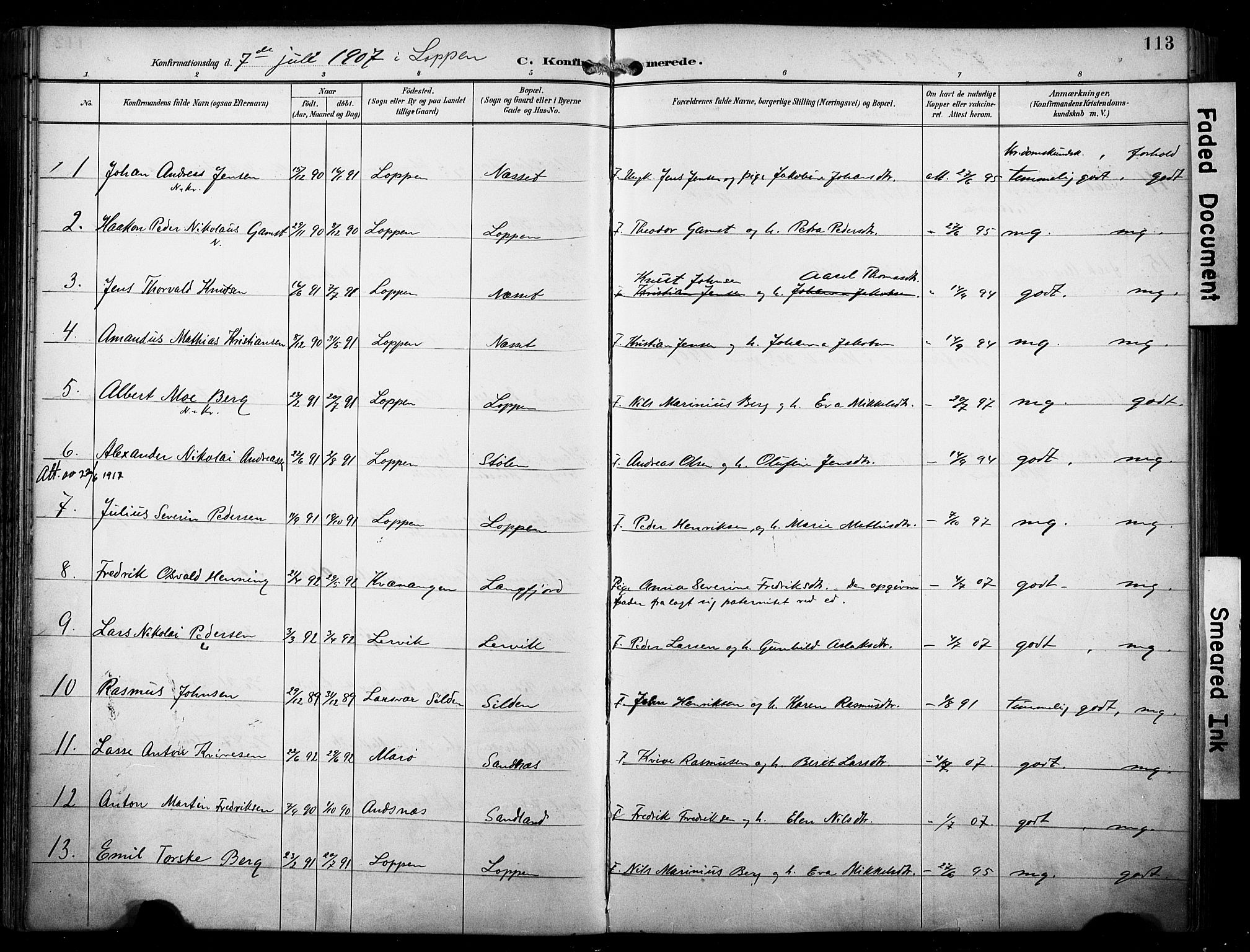 Loppa sokneprestkontor, SATØ/S-1339/H/Ha/L0009kirke: Parish register (official) no. 9, 1895-1909, p. 113
