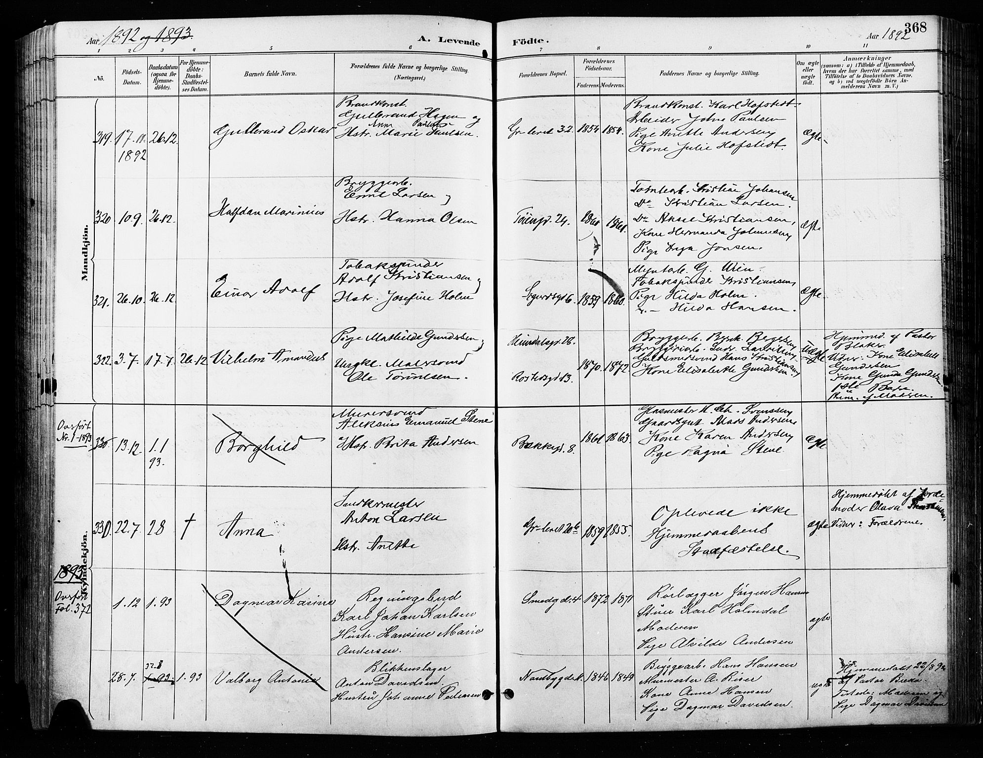 Grønland prestekontor Kirkebøker, SAO/A-10848/F/Fa/L0009: Parish register (official) no. 9, 1888-1893, p. 368