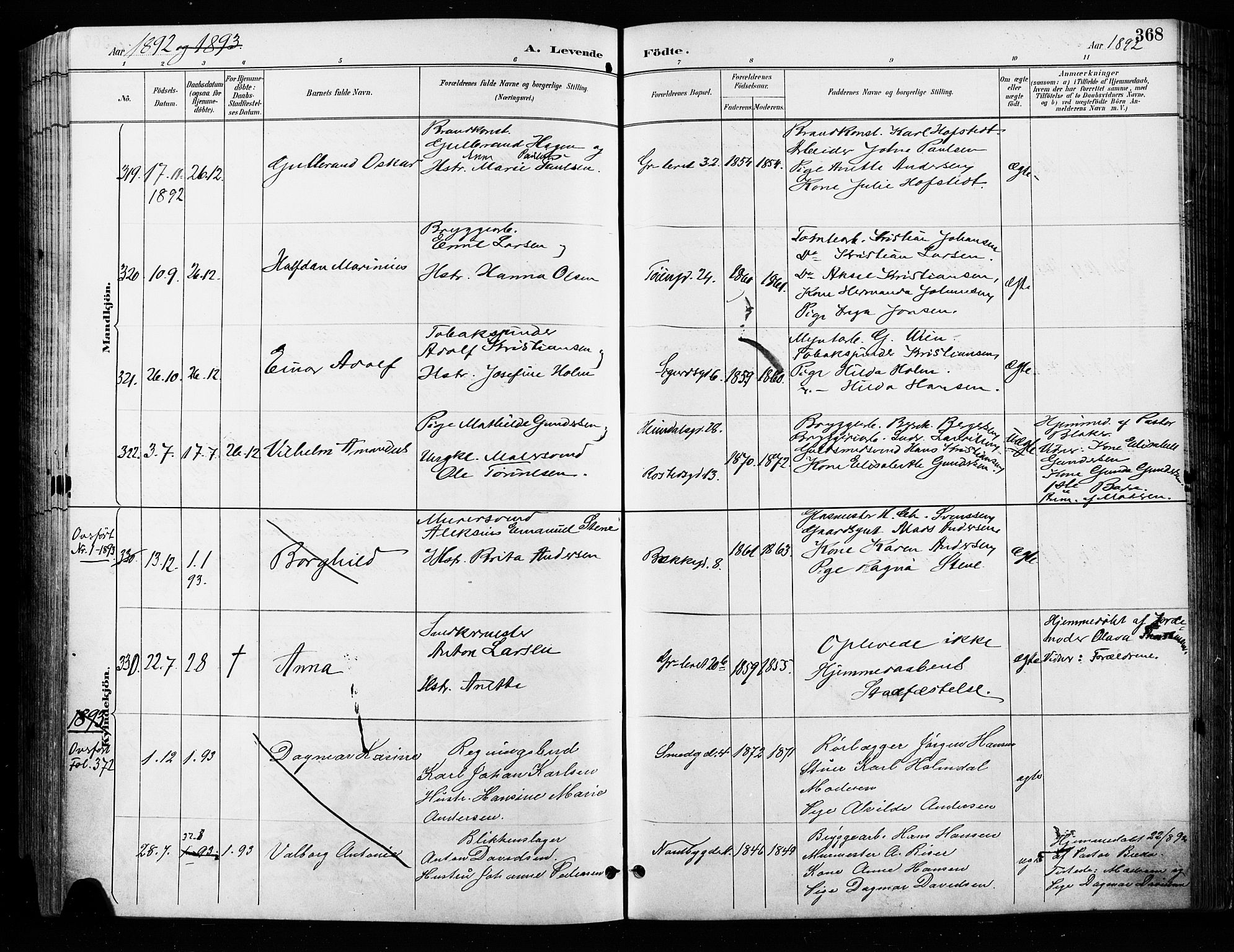 Grønland prestekontor Kirkebøker, AV/SAO-A-10848/F/Fa/L0009: Parish register (official) no. 9, 1888-1893, p. 368