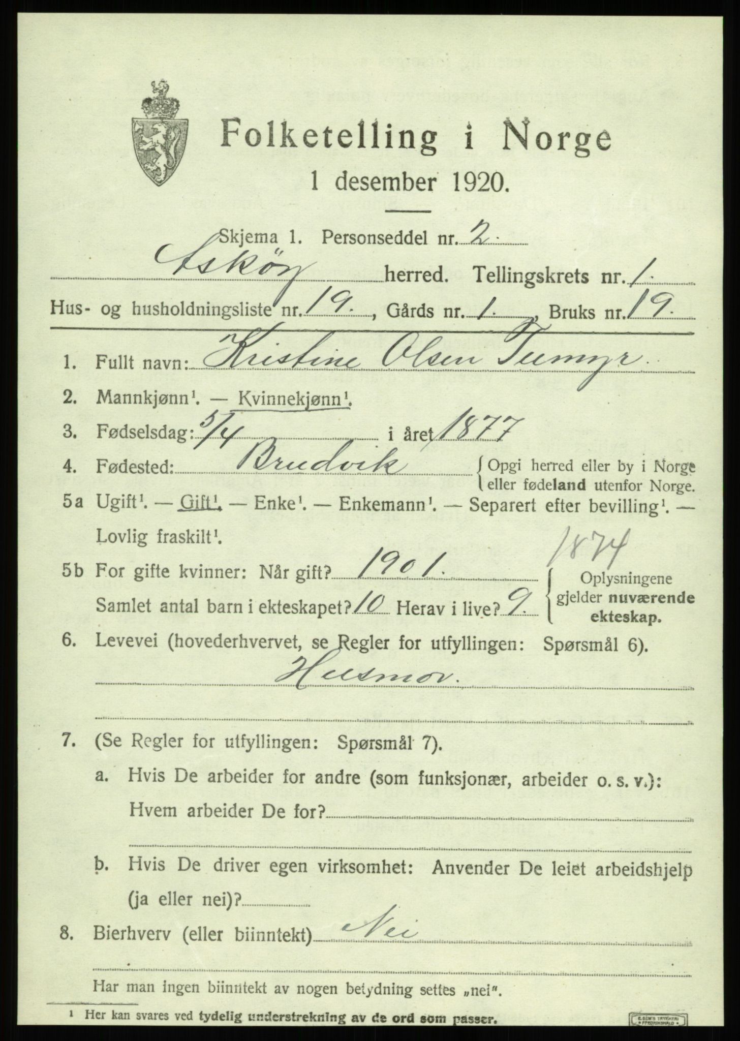 SAB, 1920 census for Askøy, 1920, p. 3722