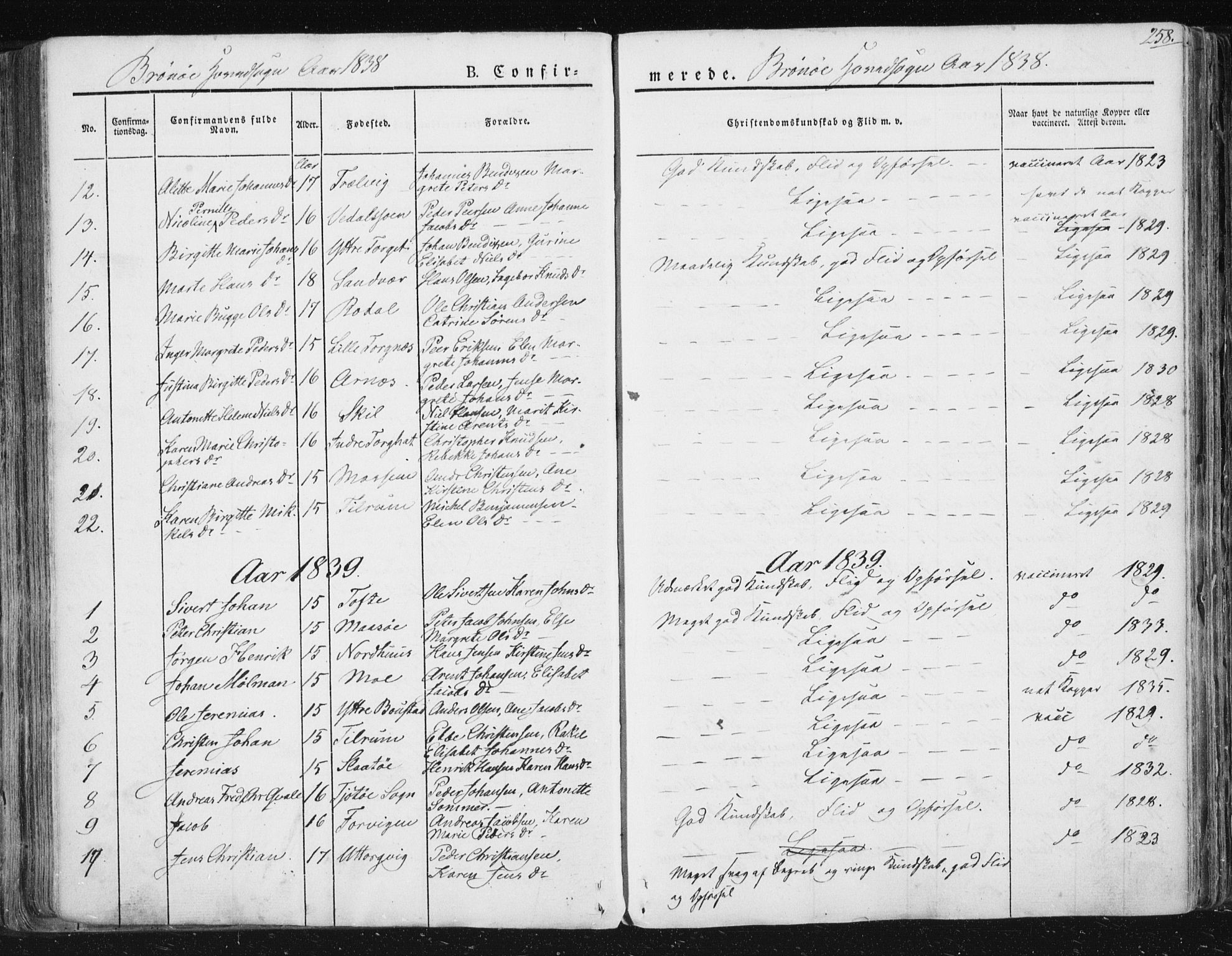 Ministerialprotokoller, klokkerbøker og fødselsregistre - Nordland, SAT/A-1459/813/L0198: Parish register (official) no. 813A08, 1834-1874, p. 258