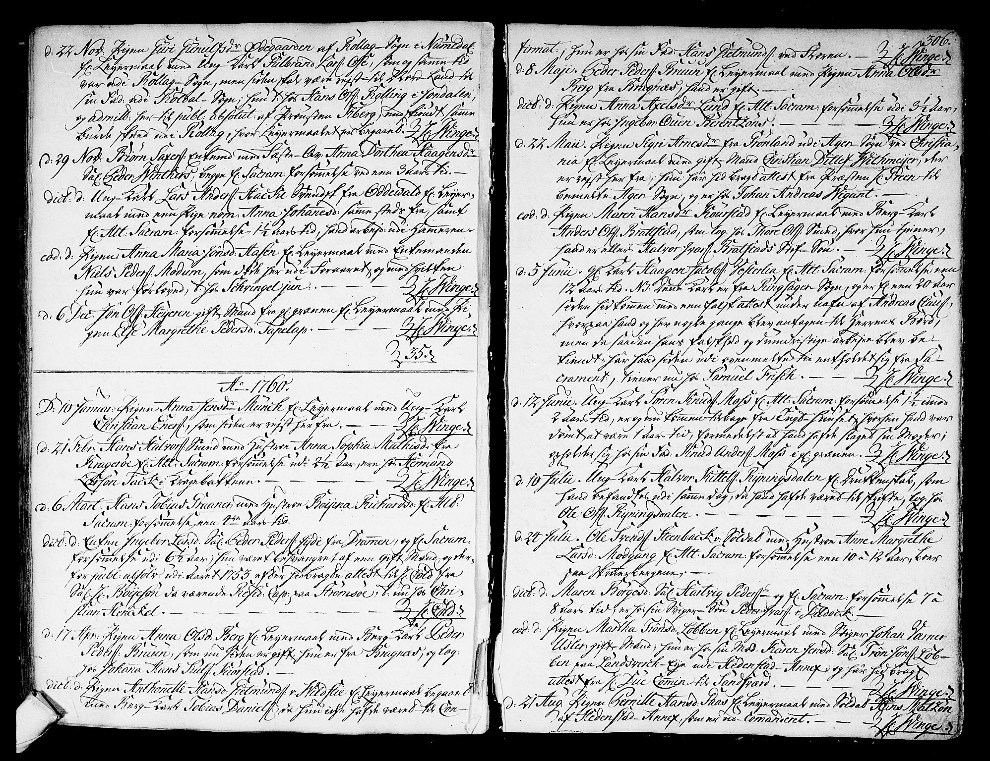 Kongsberg kirkebøker, SAKO/A-22/F/Fa/L0004: Parish register (official) no. I 4, 1756-1768, p. 306