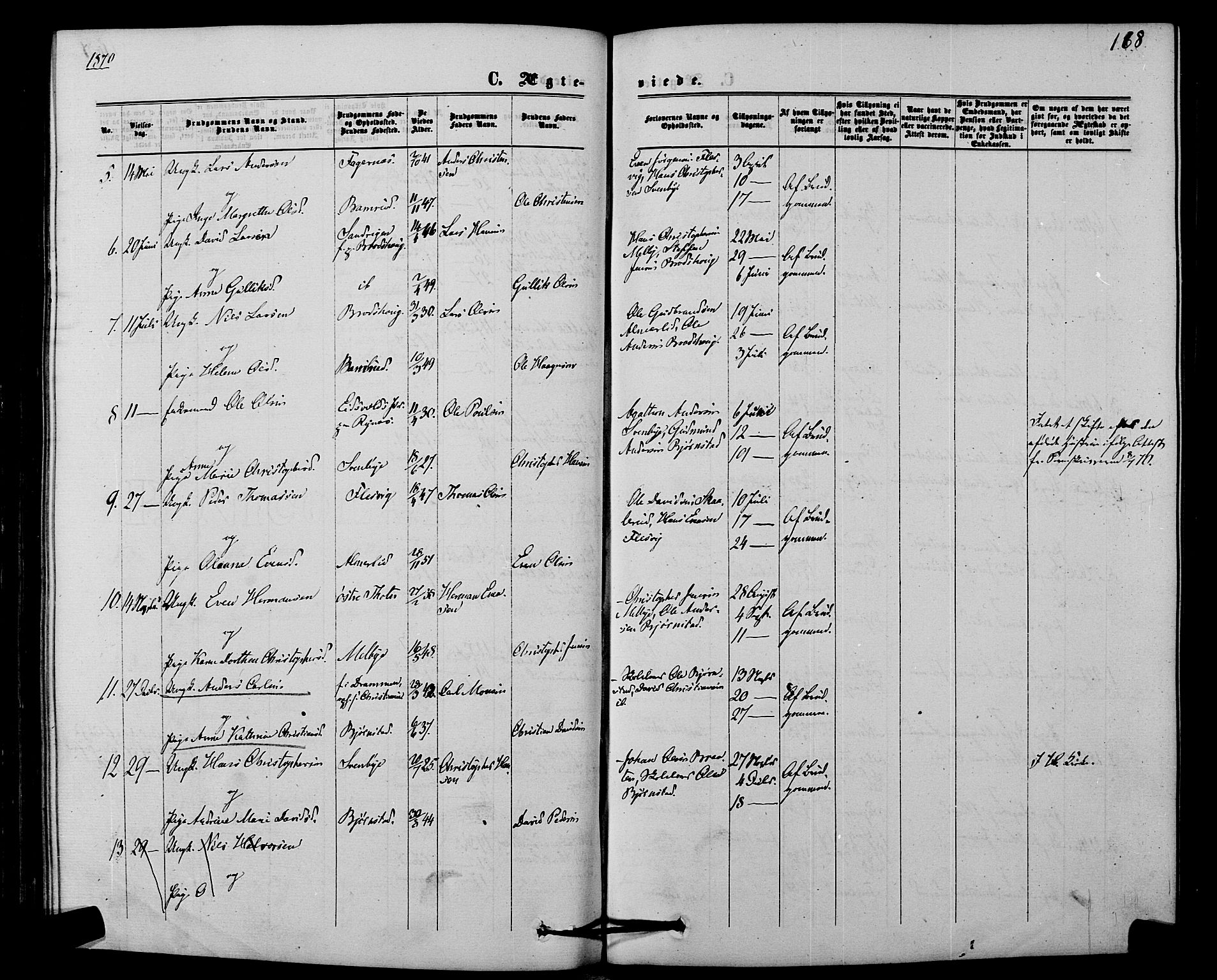 Hurdal prestekontor Kirkebøker, SAO/A-10889/F/Fb/L0002: Parish register (official) no. II 2, 1860-1877, p. 168