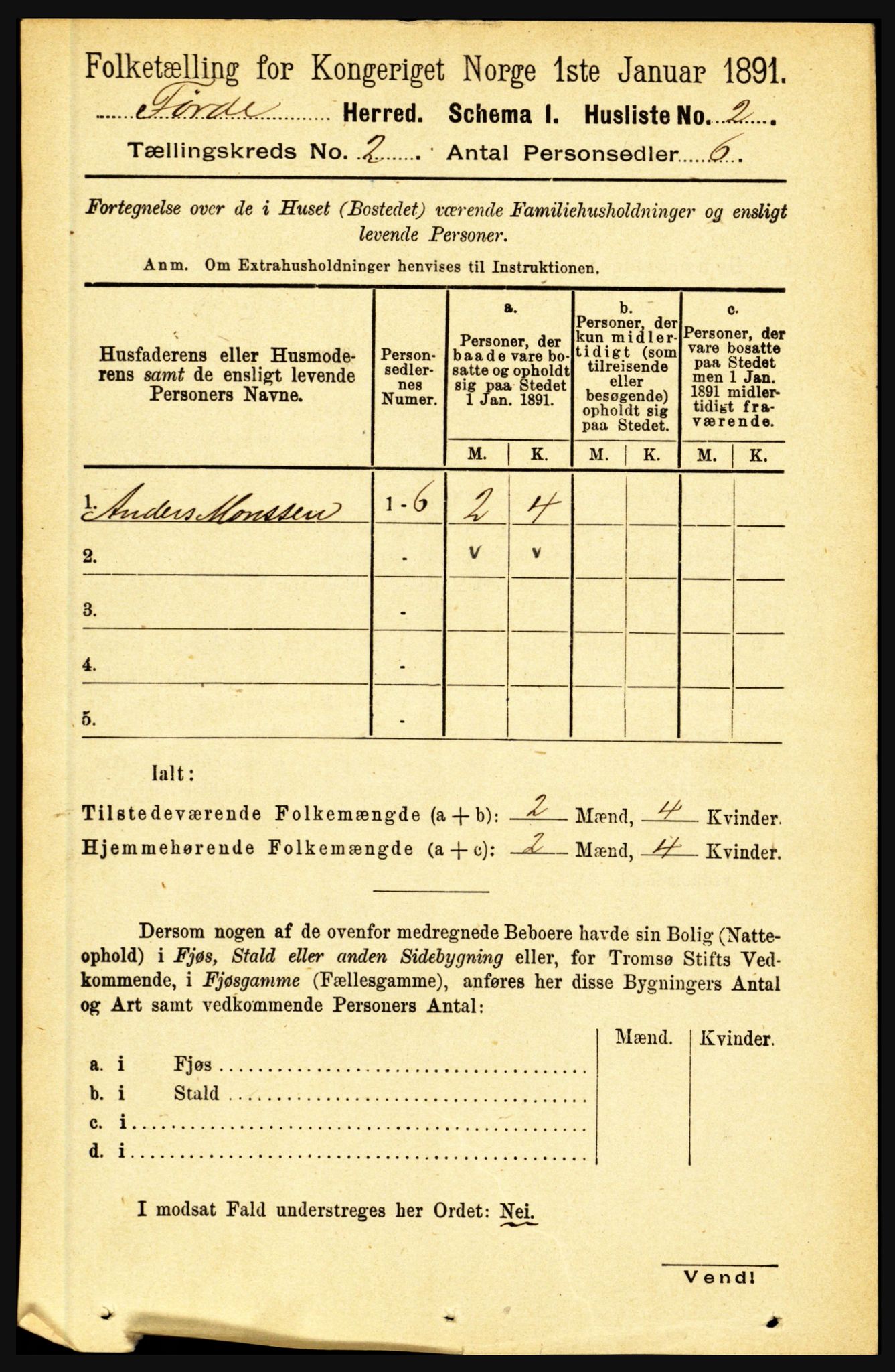 RA, 1891 census for 1432 Førde, 1891, p. 405