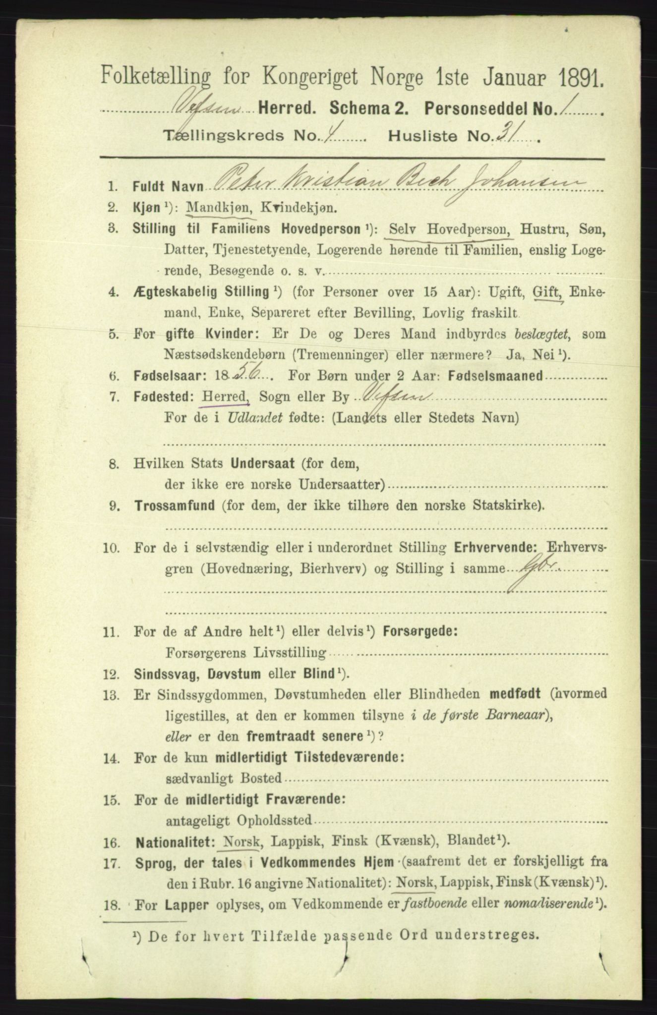 RA, 1891 census for 1824 Vefsn, 1891, p. 1837