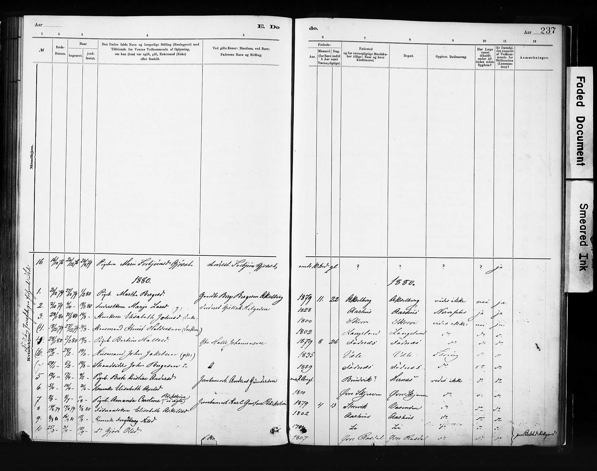 Evanger sokneprestembete, SAB/A-99924: Parish register (official) no. A 1, 1877-1899, p. 237