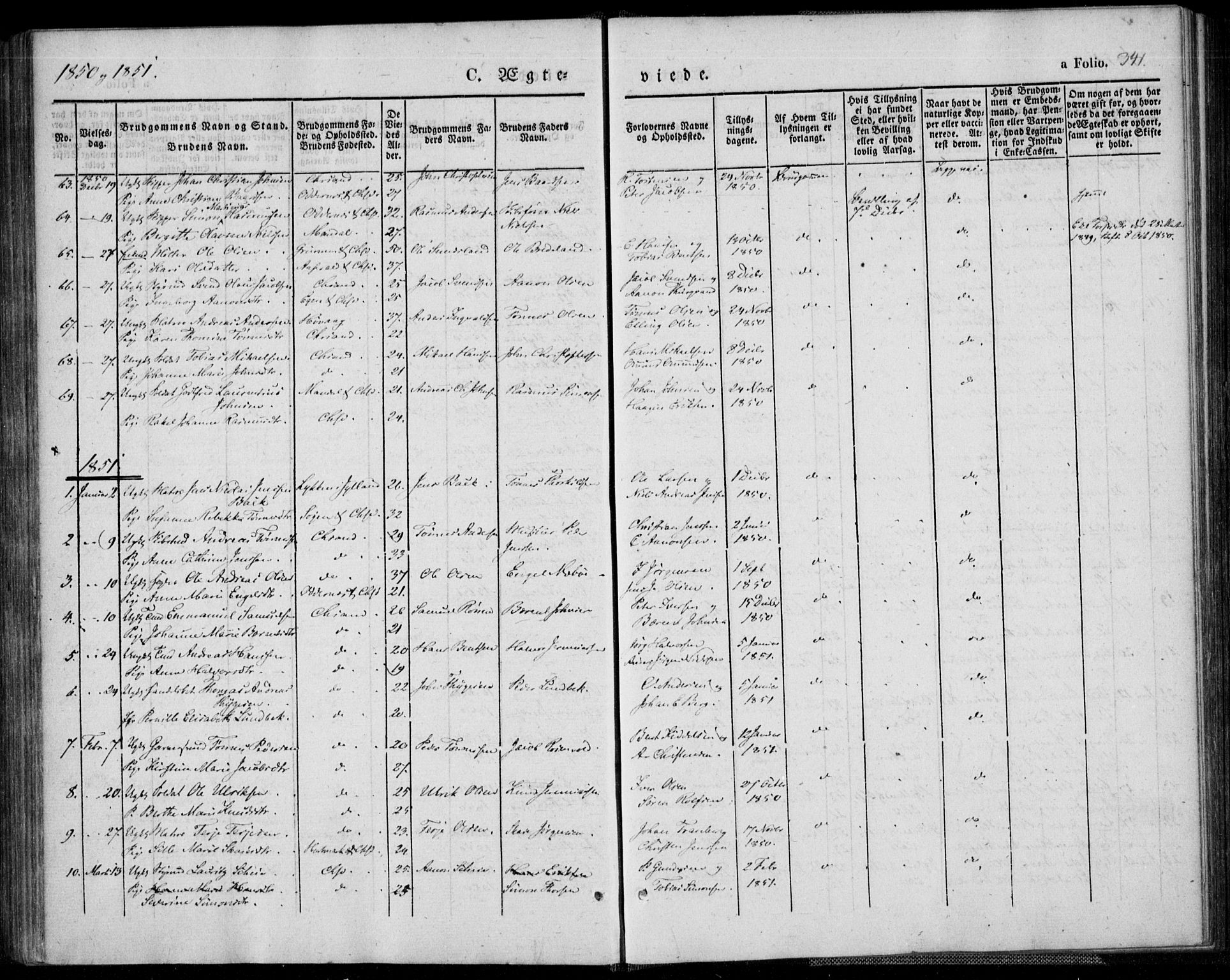 Kristiansand domprosti, SAK/1112-0006/F/Fa/L0013: Parish register (official) no. A 13, 1842-1851, p. 341