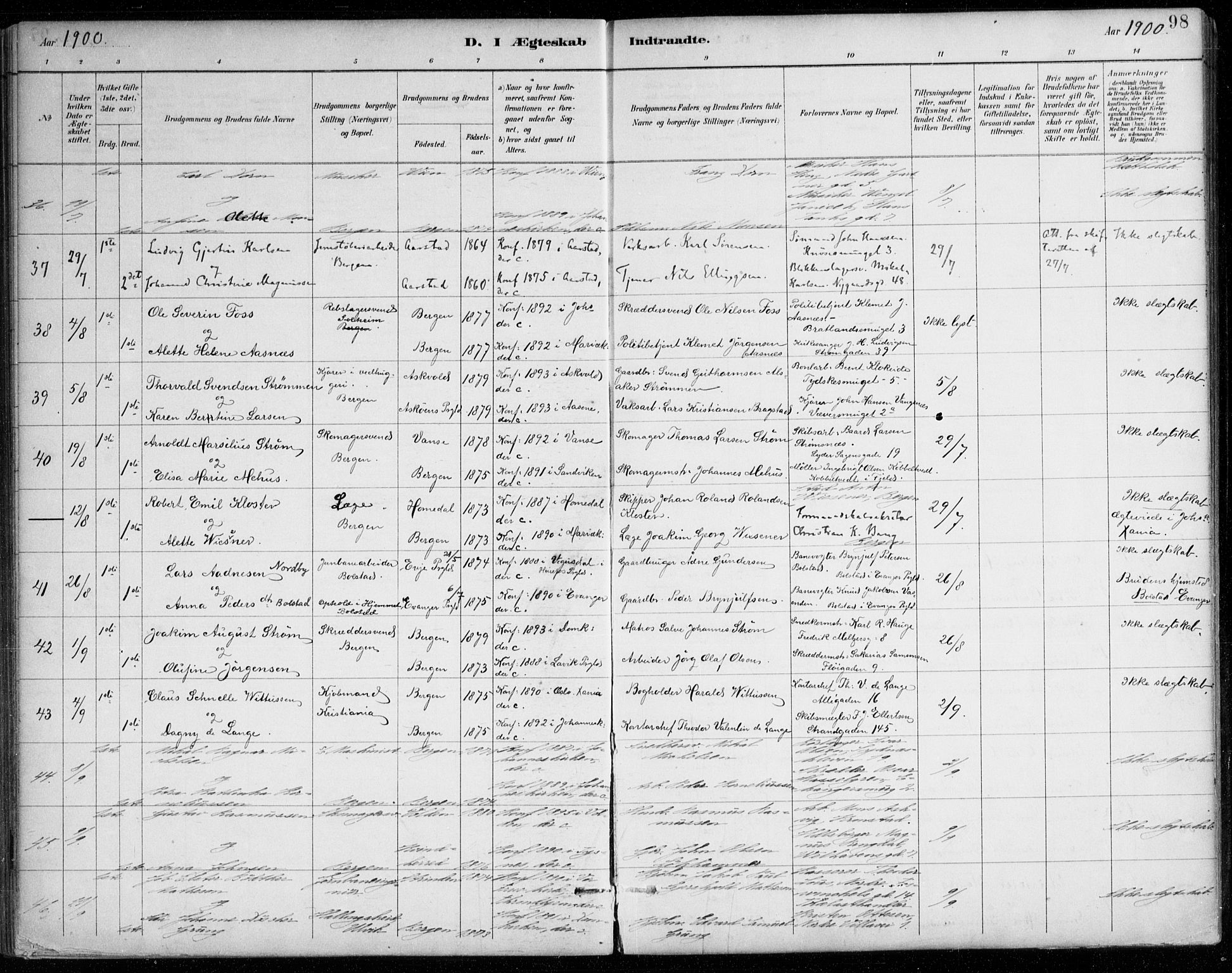 Johanneskirken sokneprestembete, AV/SAB-A-76001/H/Haa/L0012: Parish register (official) no. D 1, 1885-1912, p. 98