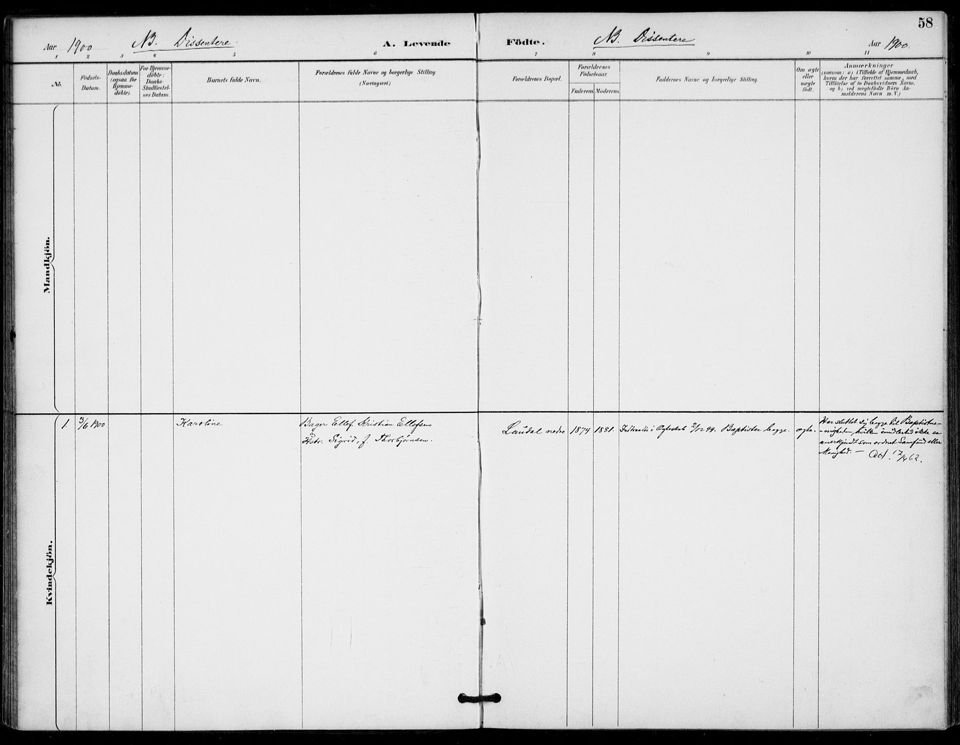 Holum sokneprestkontor, SAK/1111-0022/F/Fa/Fab/L0007: Parish register (official) no. A 7, 1887-1912, p. 58