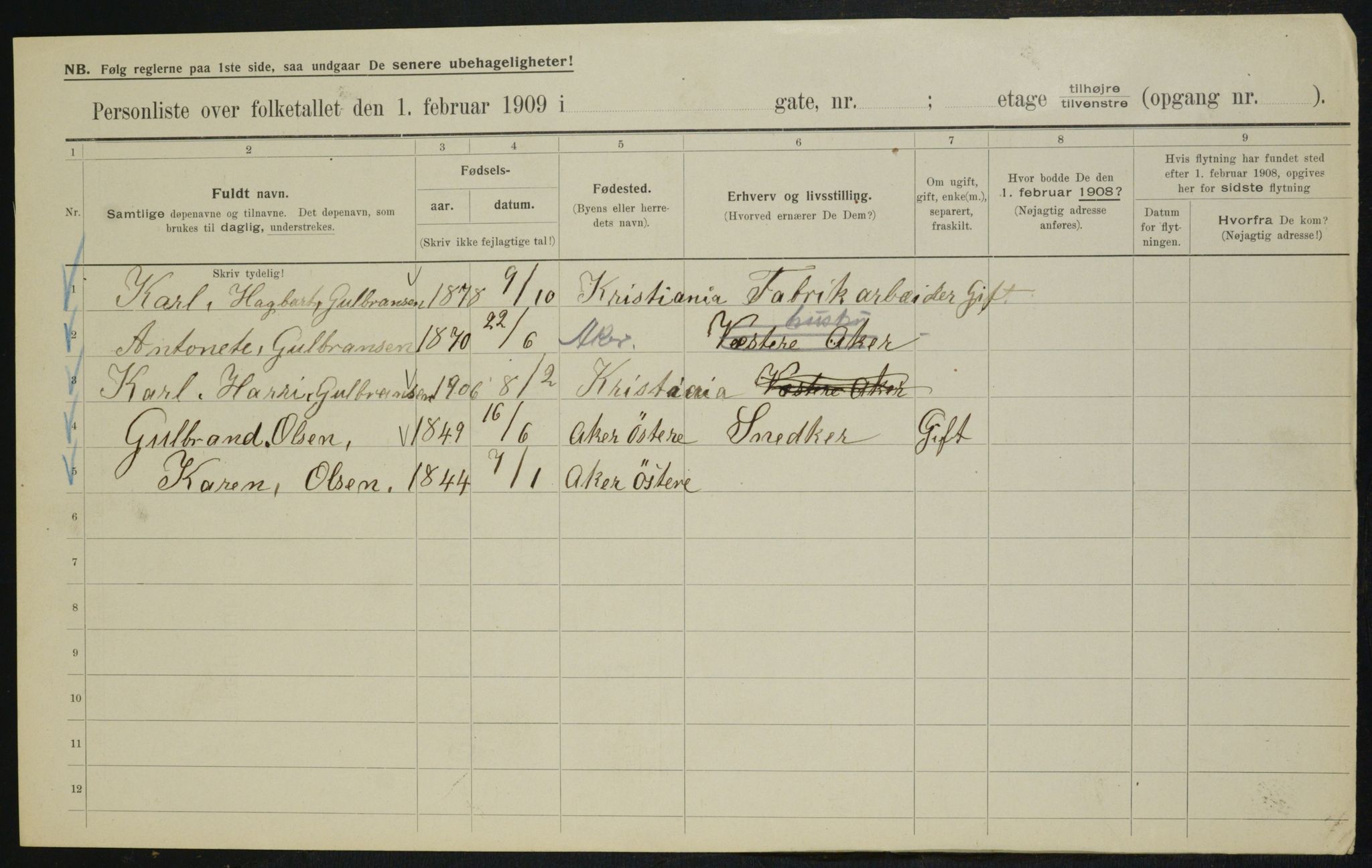 OBA, Municipal Census 1909 for Kristiania, 1909, p. 15902