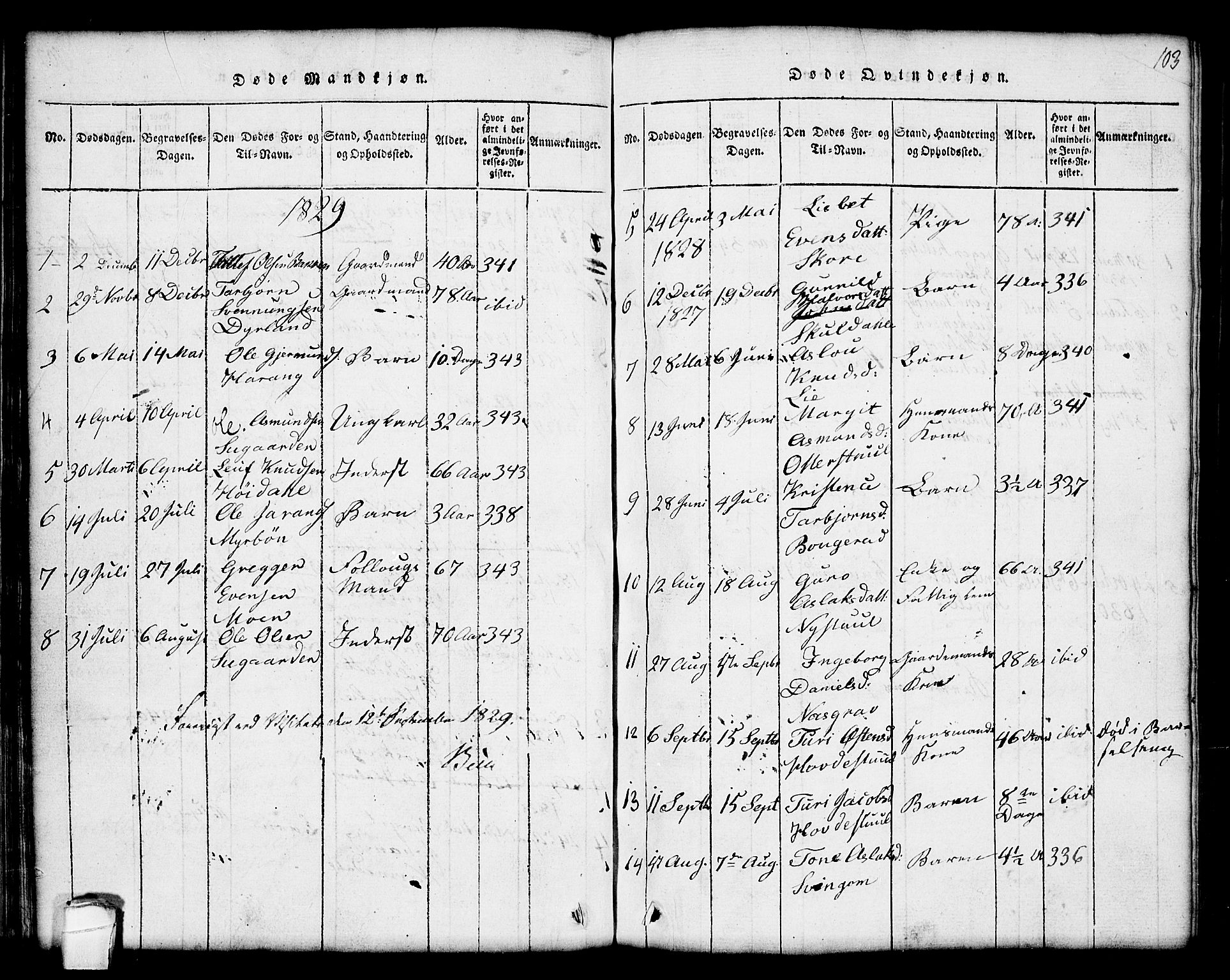 Seljord kirkebøker, AV/SAKO-A-20/G/Gc/L0001: Parish register (copy) no. III 1, 1815-1849, p. 103