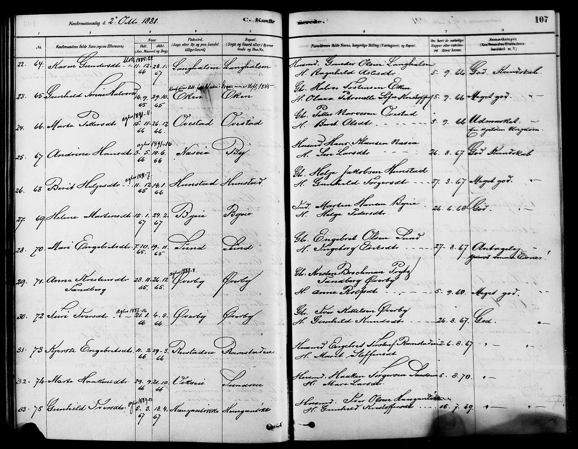 Sigdal kirkebøker, AV/SAKO-A-245/F/Fa/L0011: Parish register (official) no. I 11, 1879-1887, p. 107