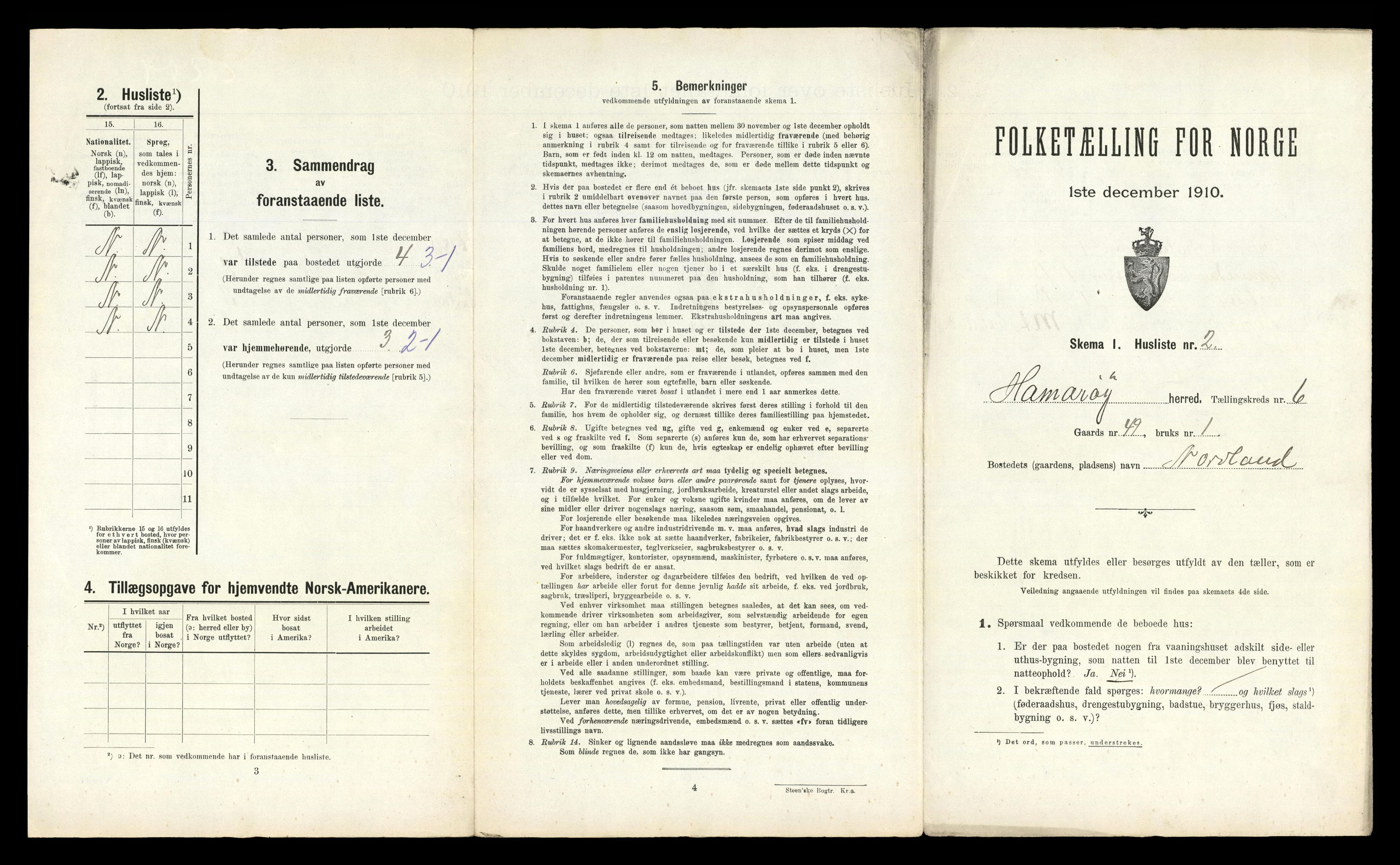 RA, 1910 census for Hamarøy, 1910, p. 580