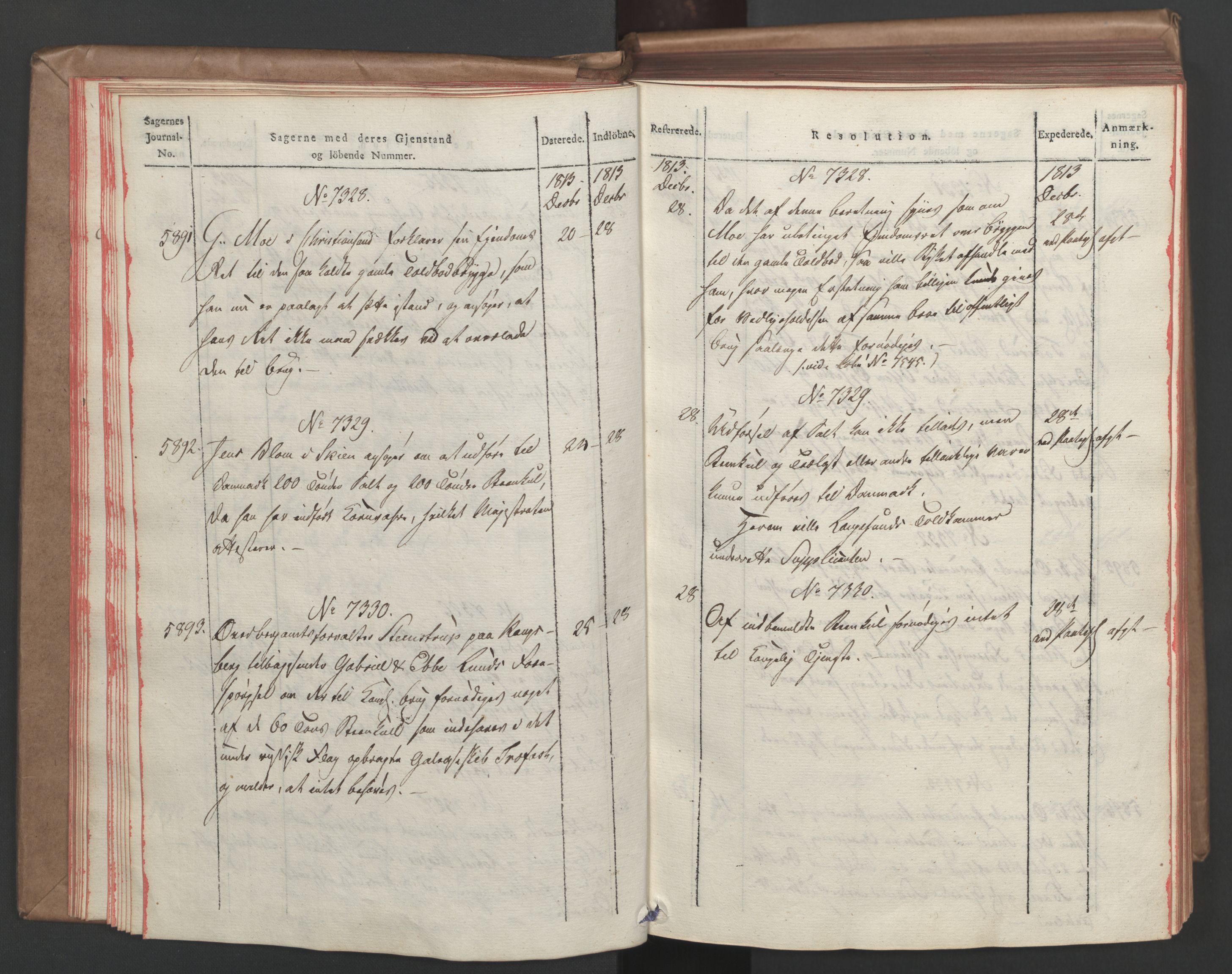 Stattholderembetet 1810-1814, 1. kontor (Kontor A), AV/RA-EA-2872/Ab/L0008: Referatprotokoll,  j.nr. 5846-6405,  l.nr. 7275-7924, 1813-1814, p. 20