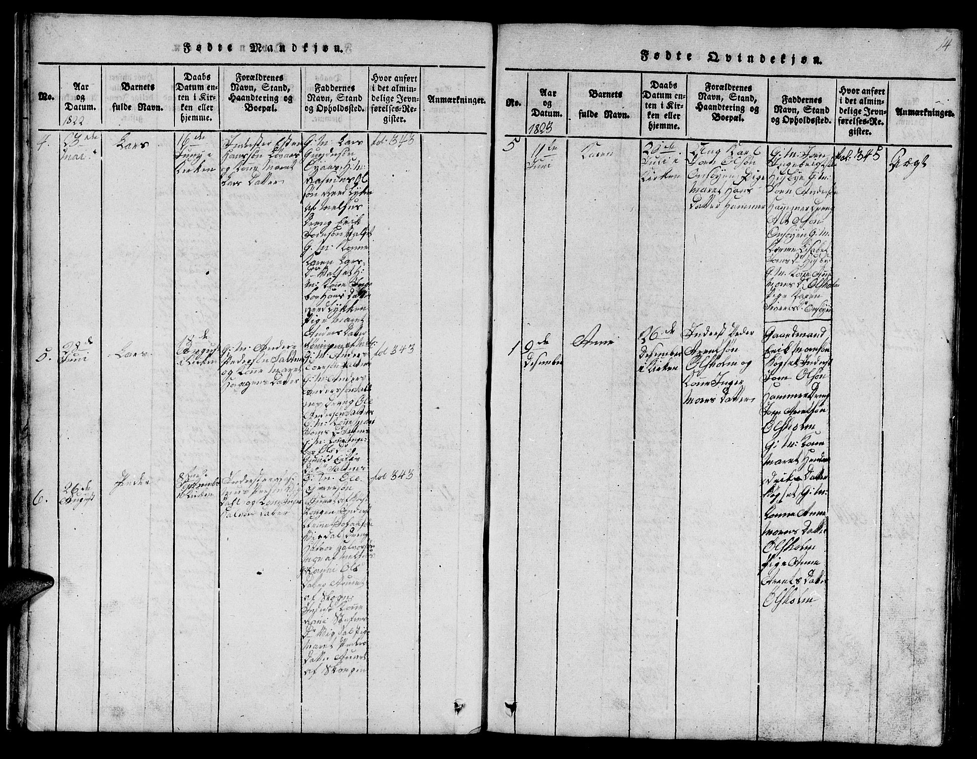 Ministerialprotokoller, klokkerbøker og fødselsregistre - Sør-Trøndelag, SAT/A-1456/666/L0788: Parish register (copy) no. 666C01, 1816-1847, p. 14