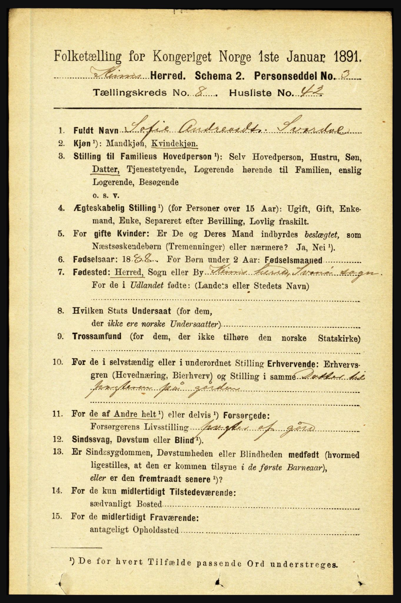 RA, 1891 census for 1437 Kinn, 1891, p. 3372
