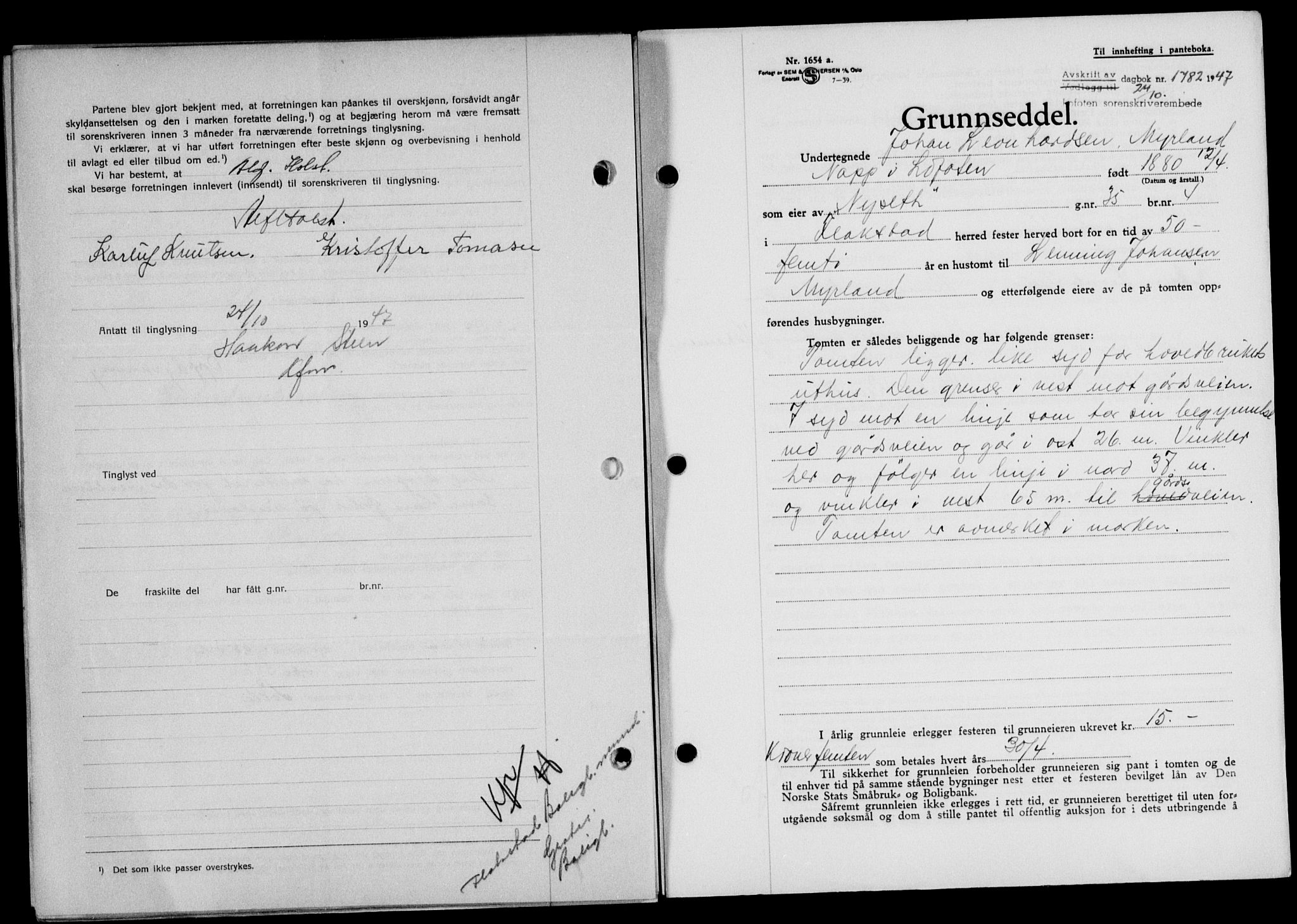 Lofoten sorenskriveri, SAT/A-0017/1/2/2C/L0017a: Mortgage book no. 17a, 1947-1948, Diary no: : 1782/1947