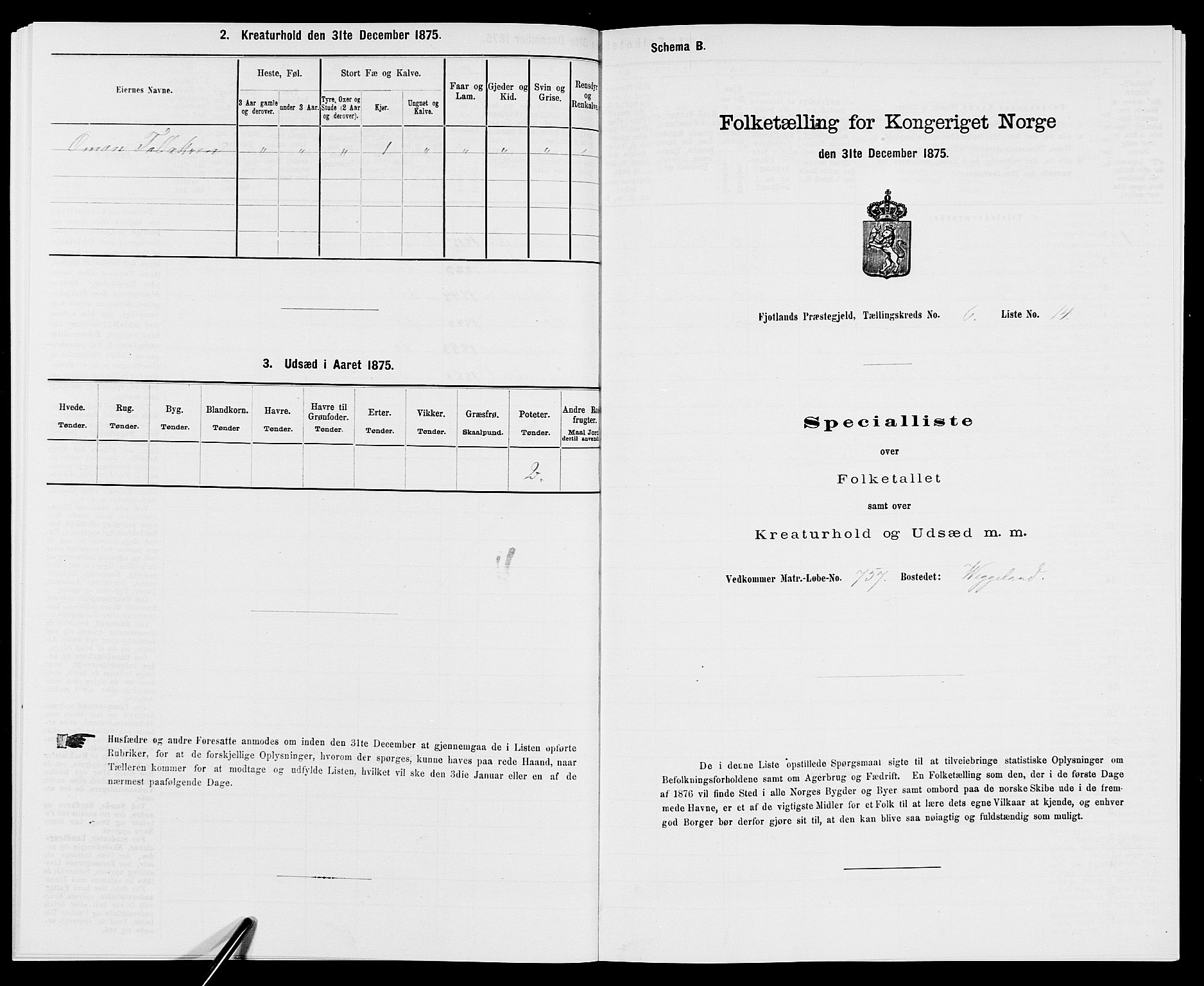 SAK, 1875 census for 1036P Fjotland, 1875, p. 377