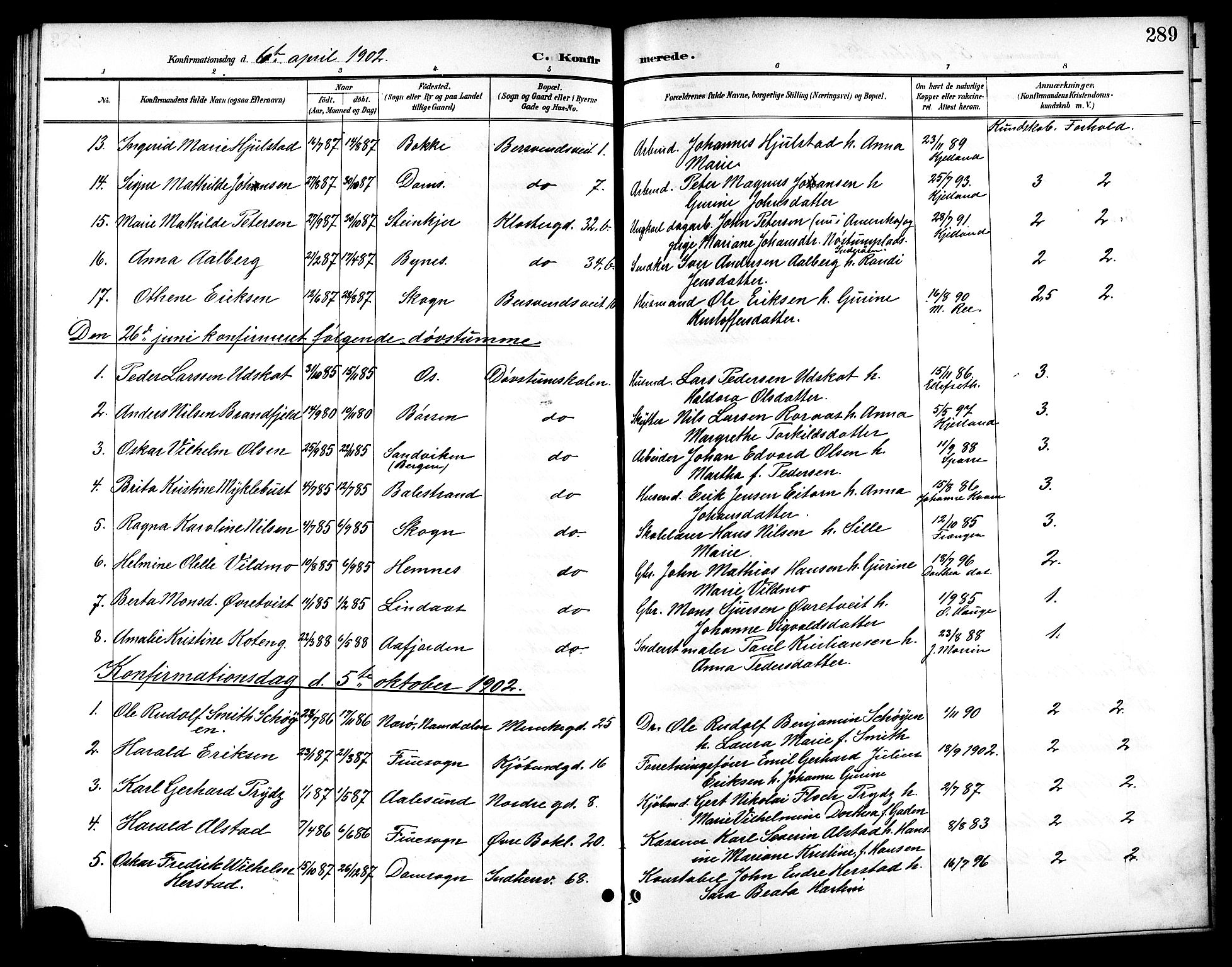 Ministerialprotokoller, klokkerbøker og fødselsregistre - Sør-Trøndelag, AV/SAT-A-1456/601/L0094: Parish register (copy) no. 601C12, 1898-1911, p. 289