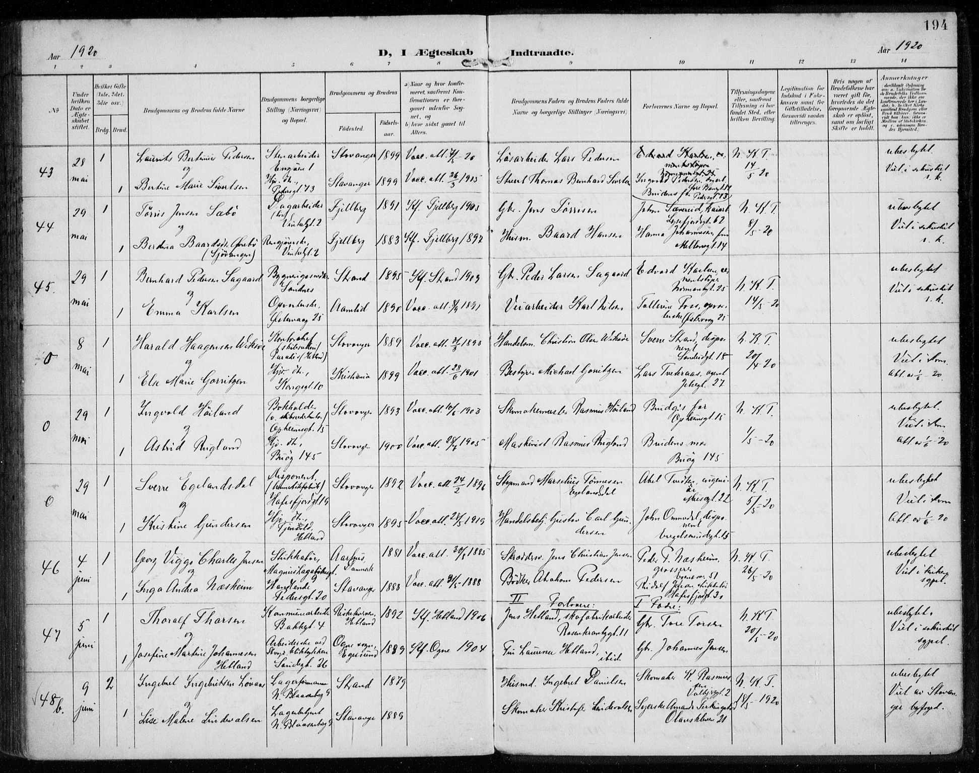 St. Petri sokneprestkontor, AV/SAST-A-101813/002/A/L0003: Parish register (official) no. A 24, 1900-1921, p. 194