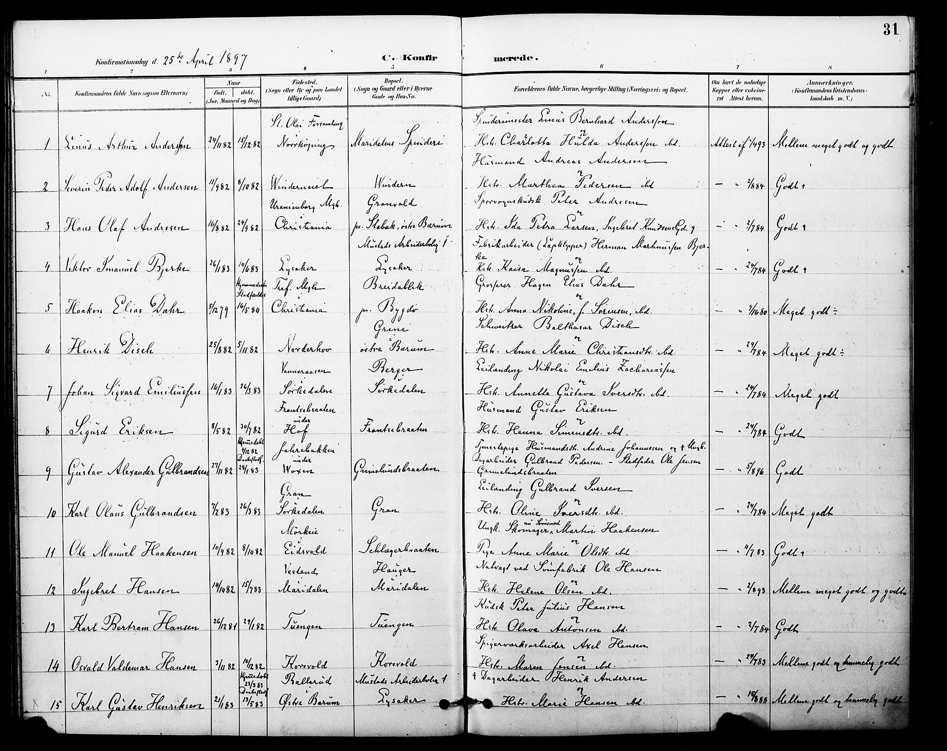 Vestre Aker prestekontor Kirkebøker, SAO/A-10025/F/Fa/L0012: Parish register (official) no. 12, 1894-1909, p. 31