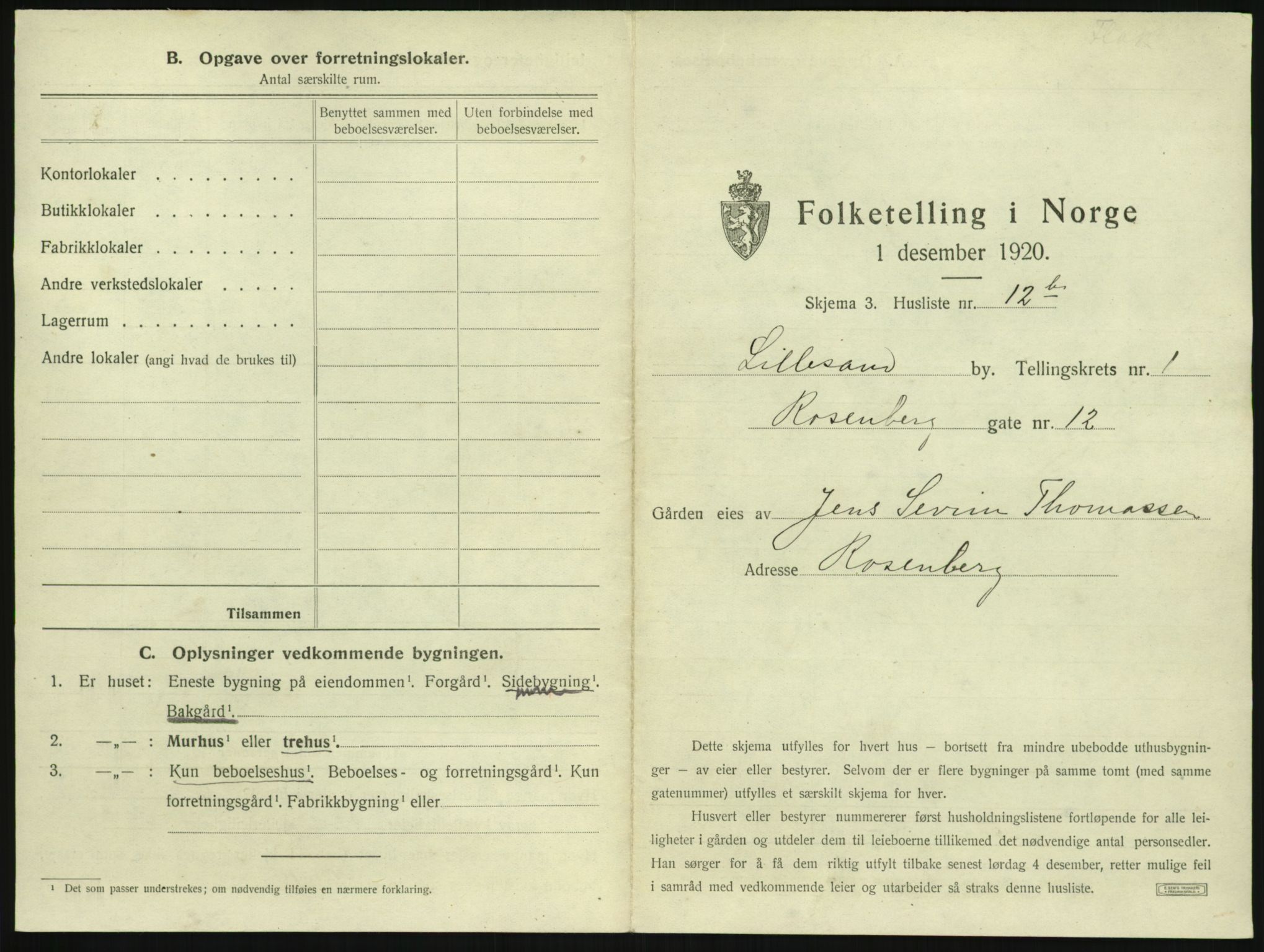 SAK, 1920 census for Lillesand, 1920, p. 45