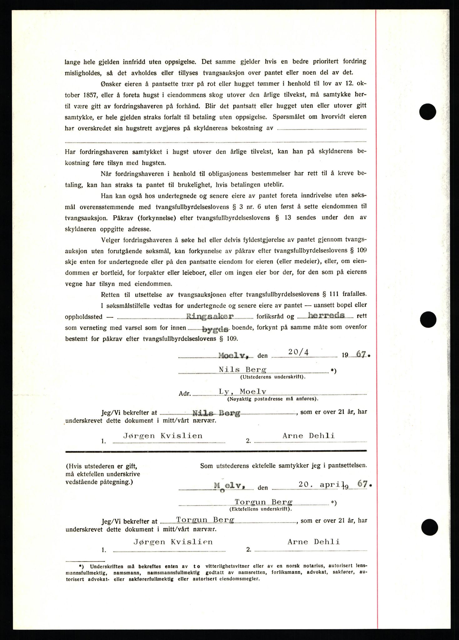 Nord-Hedmark sorenskriveri, SAH/TING-012/H/Hb/Hbf/L0071: Mortgage book no. B71, 1967-1967, Diary no: : 1804/1967